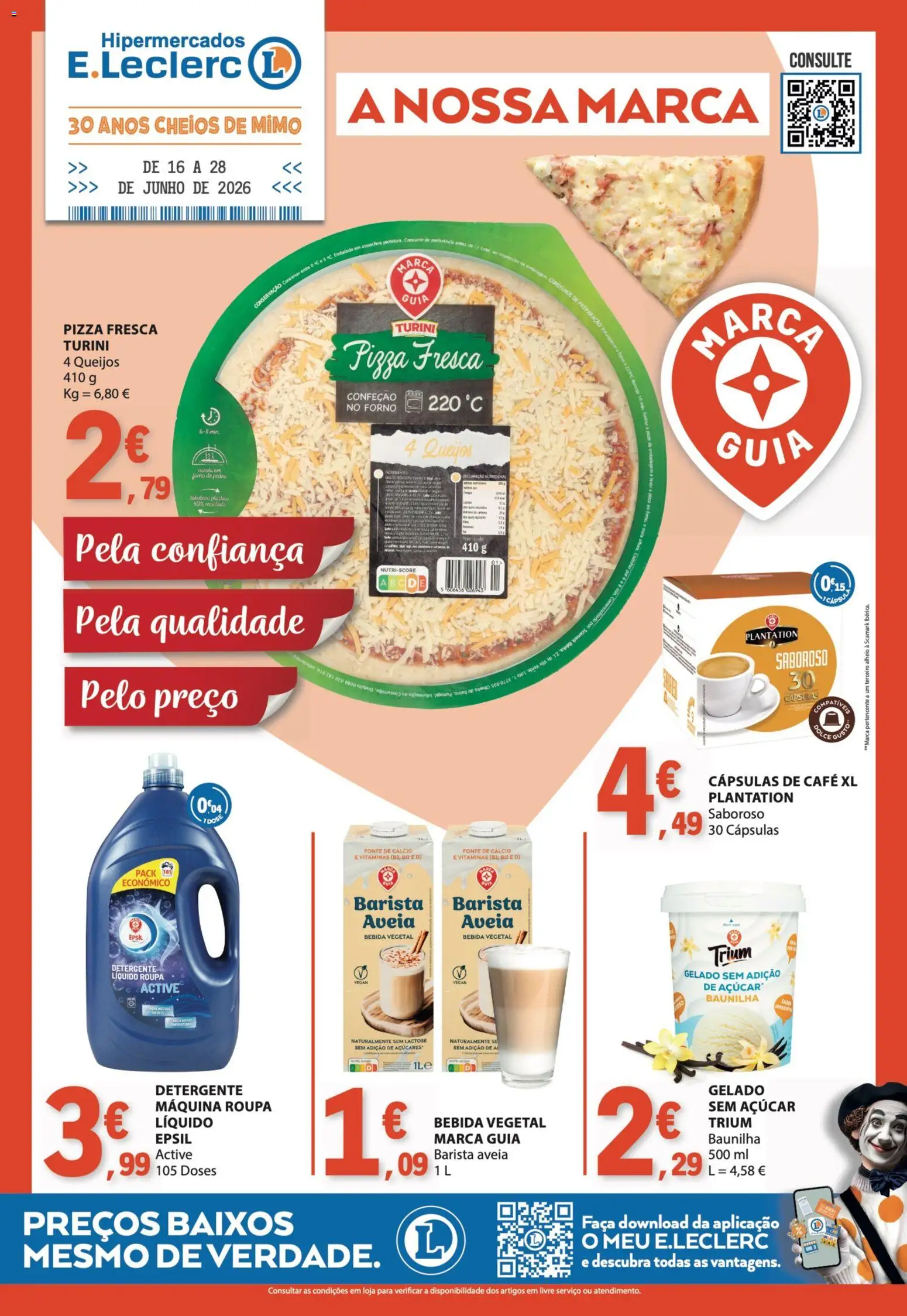 Pré-visualização do folheto da loja E.Leclerc válida a partir de 16/06/2026 - Café, Gelado, Forno, Aveia, Açúcar, Detergente, Cápsulas, Cálcio
