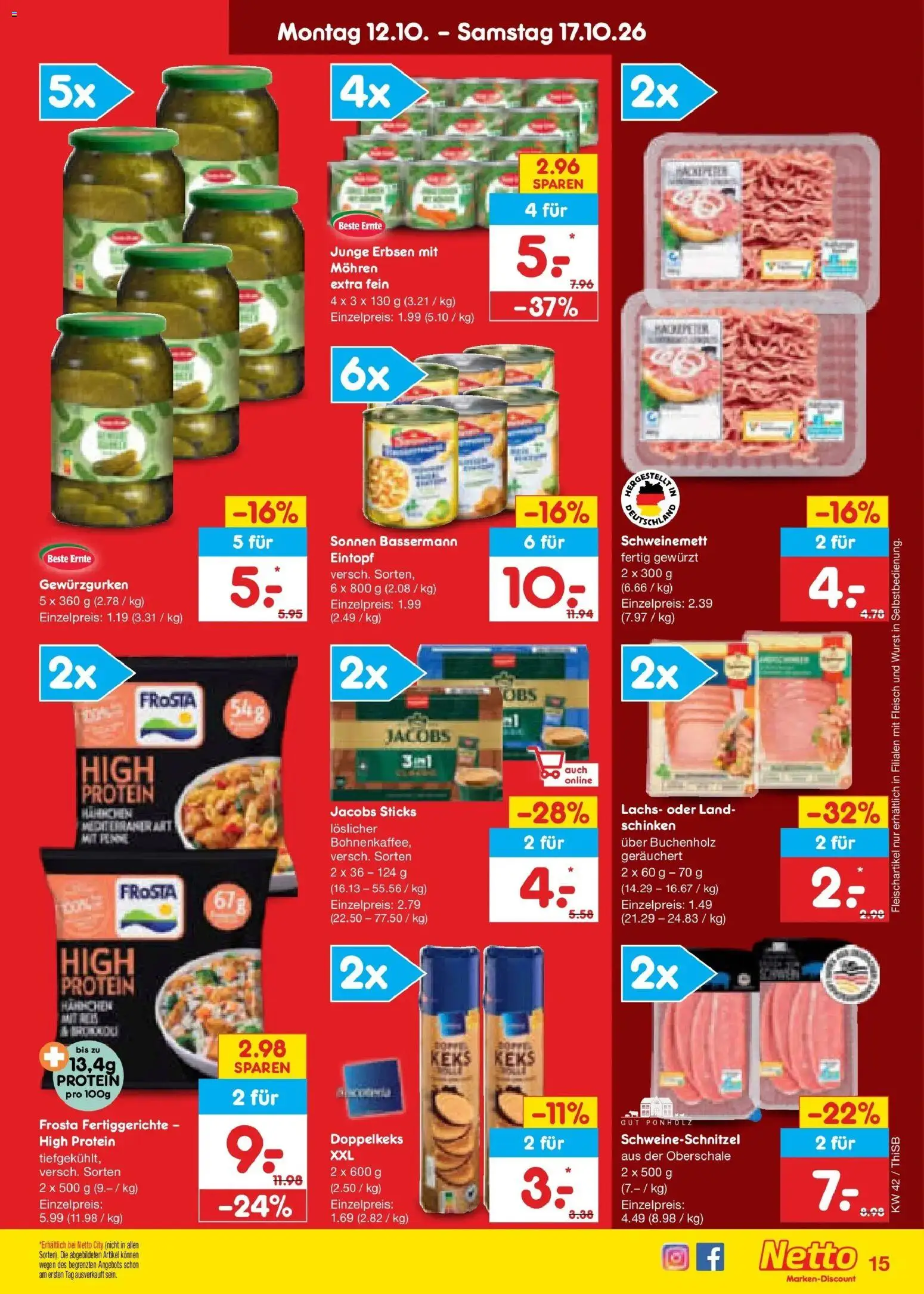 Vorschau von dem Prospekt des Geschäftes Netto Marken-Discount, gültig ab dem 12.10.2026 - Wurst, Lachs, Fleisch, Frosta, Schinken, Fertiggerichte, Mohren, Hahnchen