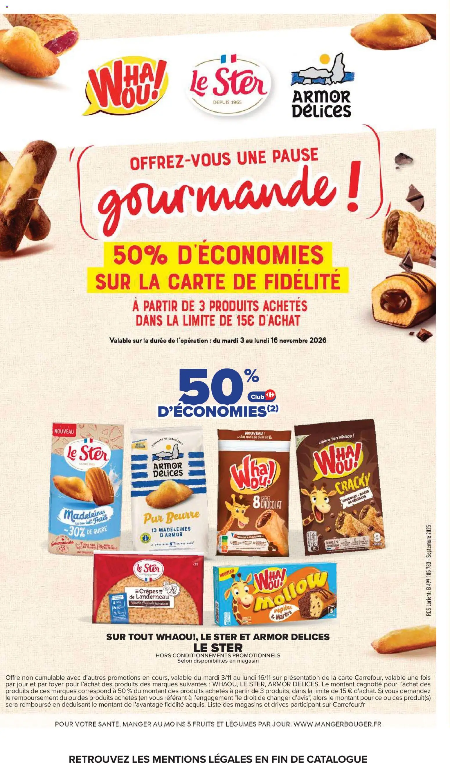 Prévisualisation de Carrefour Petit déjeuner du magasin Carrefour formulaire valide 03/11/2026 - Madeleines, Chocolat, Fruits, Cake, Beurre, Sucre, Céréales, Crêpes