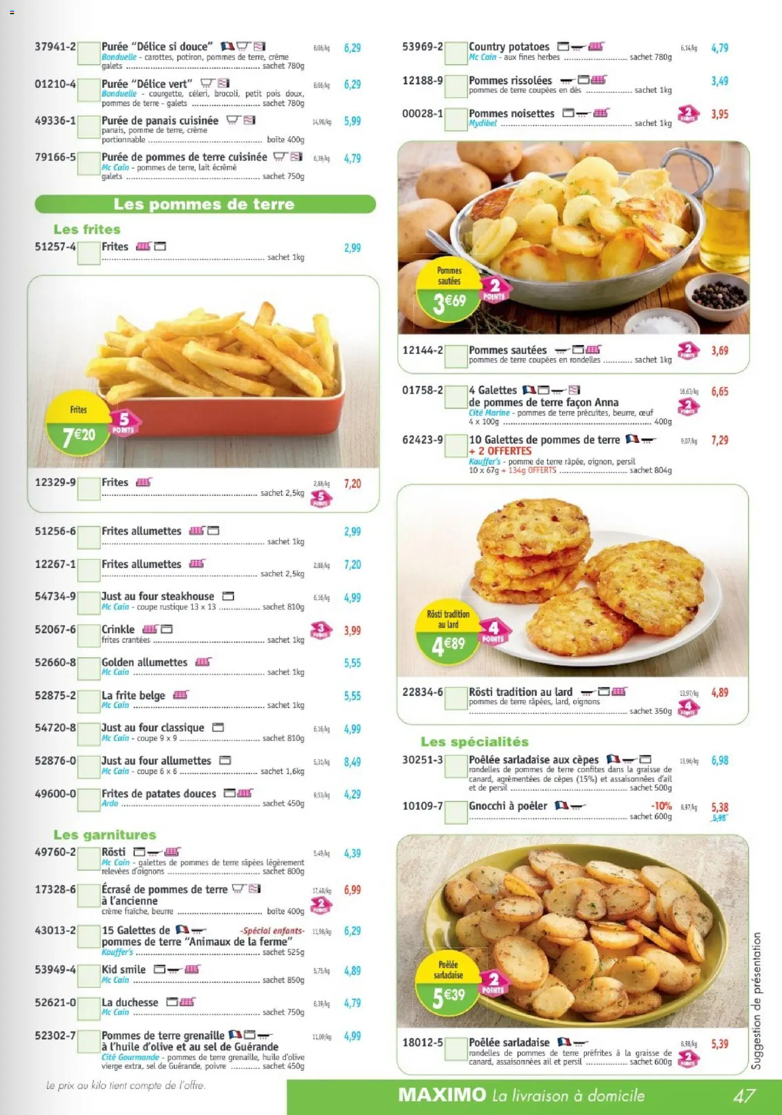 Prévisualisation de Maximo catalogue du magasin Maximo formulaire valide 26/10/2026 - Gnocchi, Patates douces, Lait, Pommes de terre, Petit pois, Frites, Pois, Poivre