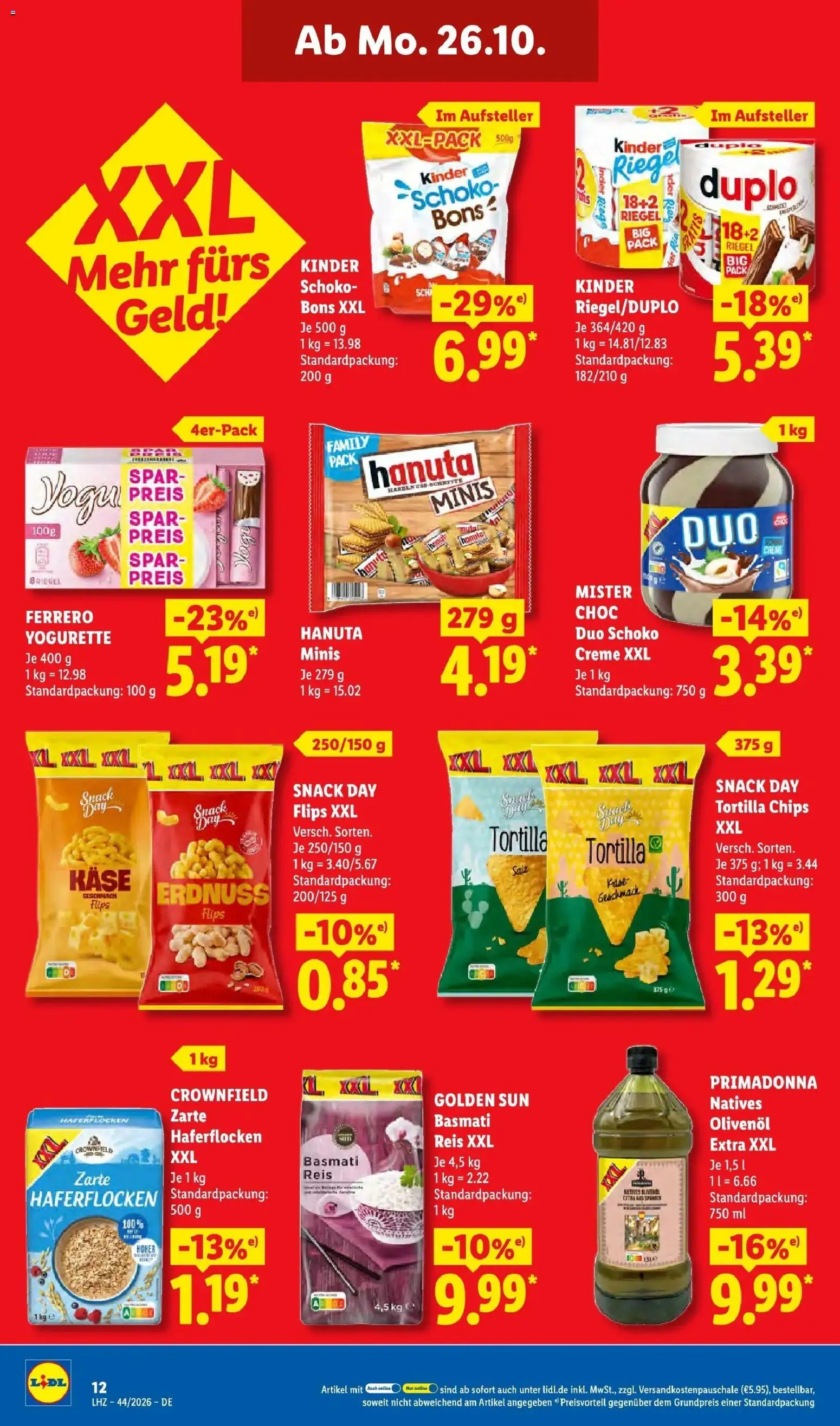 Vorschau von dem Prospekt des Geschäftes Lidl, gültig ab dem 26.10.2026 - Chips, Käse, Reis, Yogurette, Salz, Creme, Olivenol