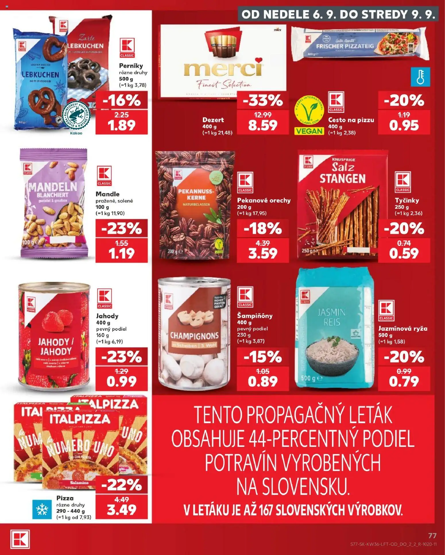 Náhľad Kaufland letáku platného od 03.09.2026 - Pizza, Orechy, Jahody, Merci, Kakao, Cesto, Pekanové orechy, Šampiňóny