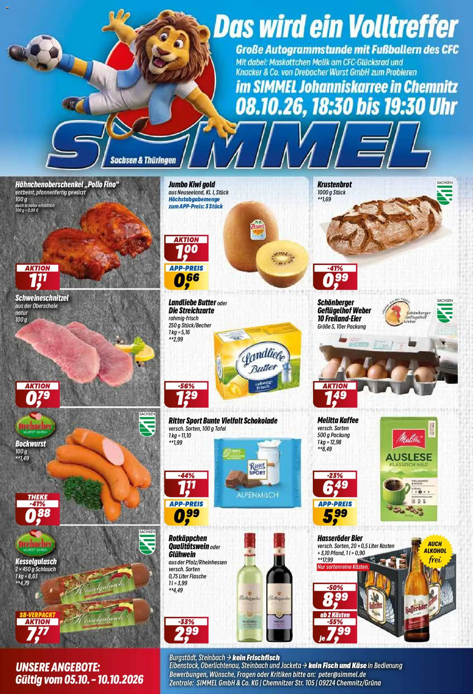 Vorschau von dem Prospekt des Geschäftes Simmel, gültig ab dem 05.10.2026 - Käse, Bier, Bockwurst, Melitta, Theke, Melitta kaffee, Hasseröder, Landliebe butter