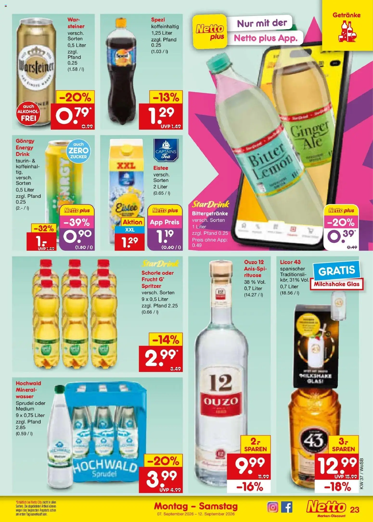 Vorschau von dem Prospekt des Geschäftes Netto Marken-Discount, gültig ab dem 07.09.2026 - Wasser, Alkohol, Warsteiner, Ouzo, Zucker, Energy, Ouzo 12