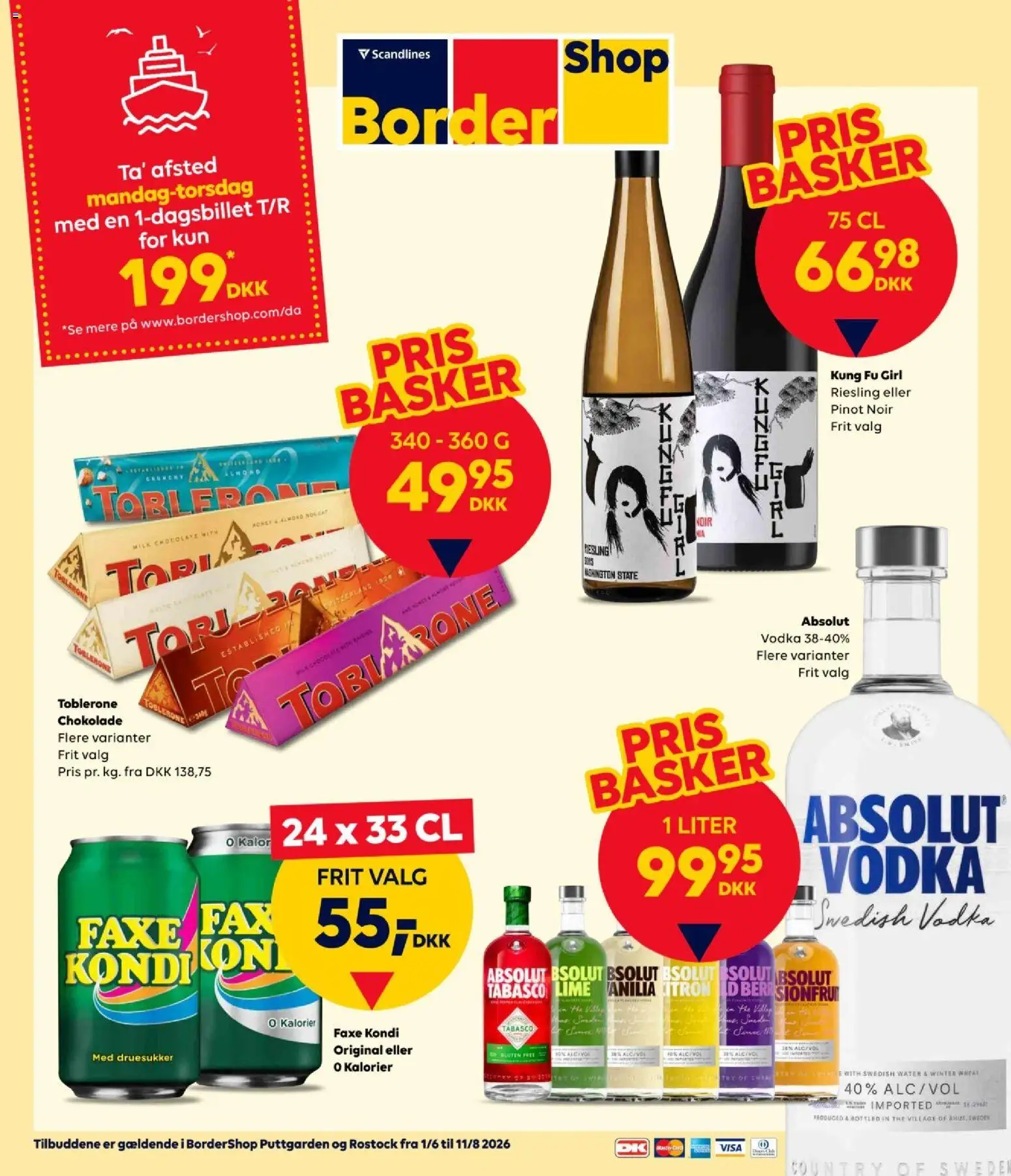 Eksempel på tilbudsavis Bordershop - Sommerens prisbaskere fra butik Bordershop gyldig fra 01/06/2026 - Chokolade, Faxe Kondi, Te, Vodka, Lime