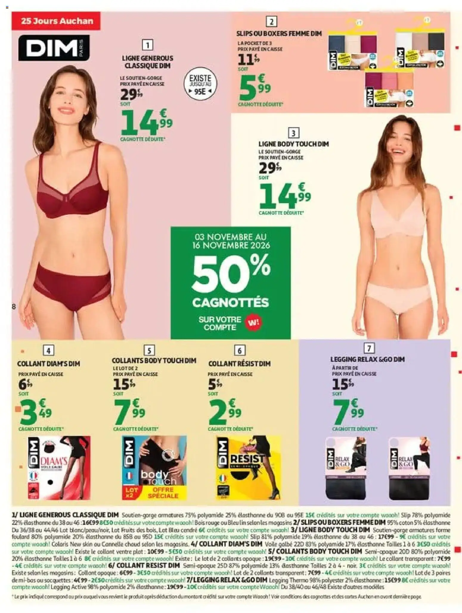Prévisualisation de Auchan 25 jours 2 hypers du magasin Auchan formulaire valide 03/11/2026 - Fruits, Body, Leggings, Collant, Blé, Coton, Slips, Soutien-gorge