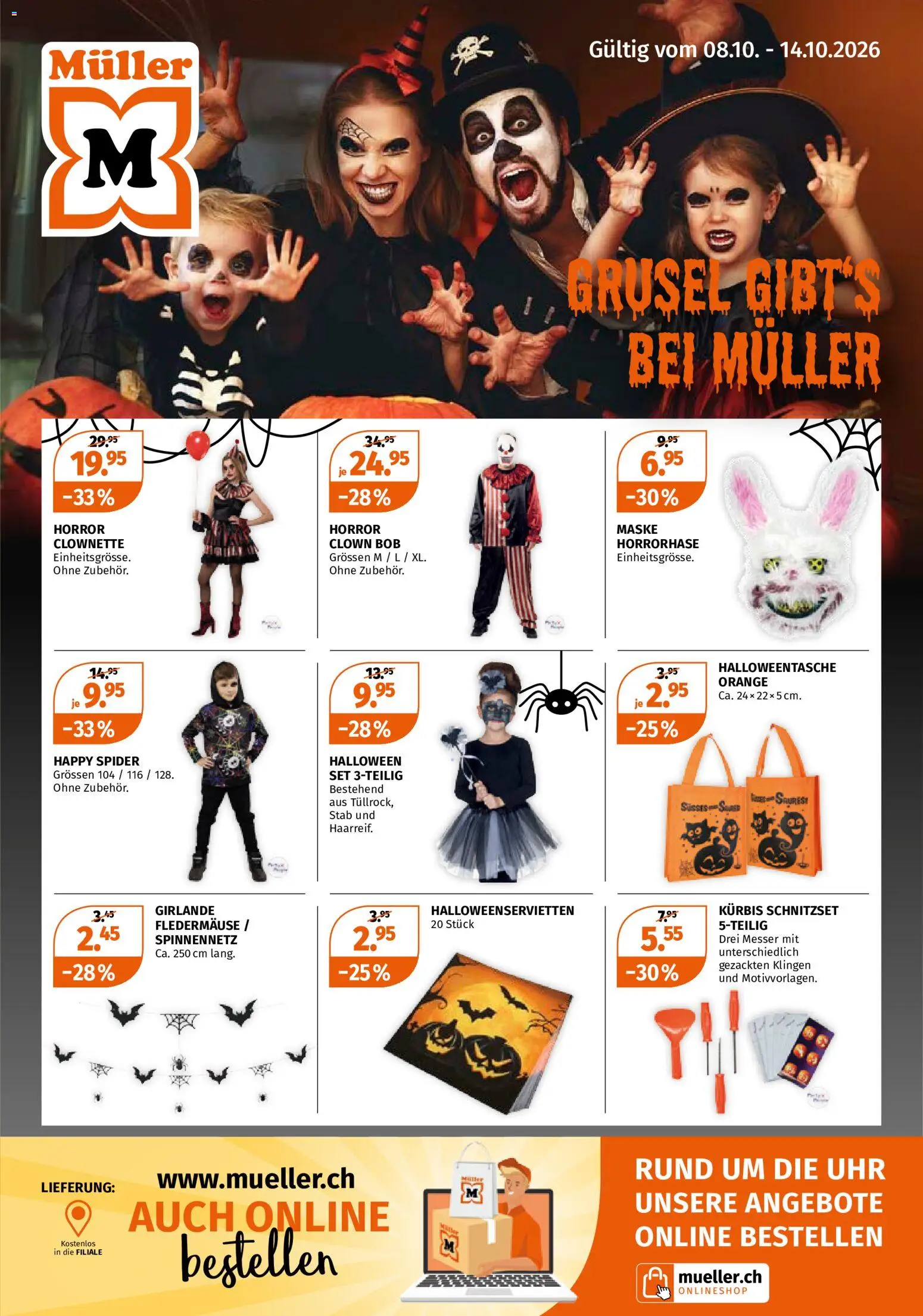 Vorschau des Merkblatts Müller aktionen Halloween vom Shop Müller gültig von 08.10.2026 bis 14.10.2026 - Uhr, Kürbis, Maske