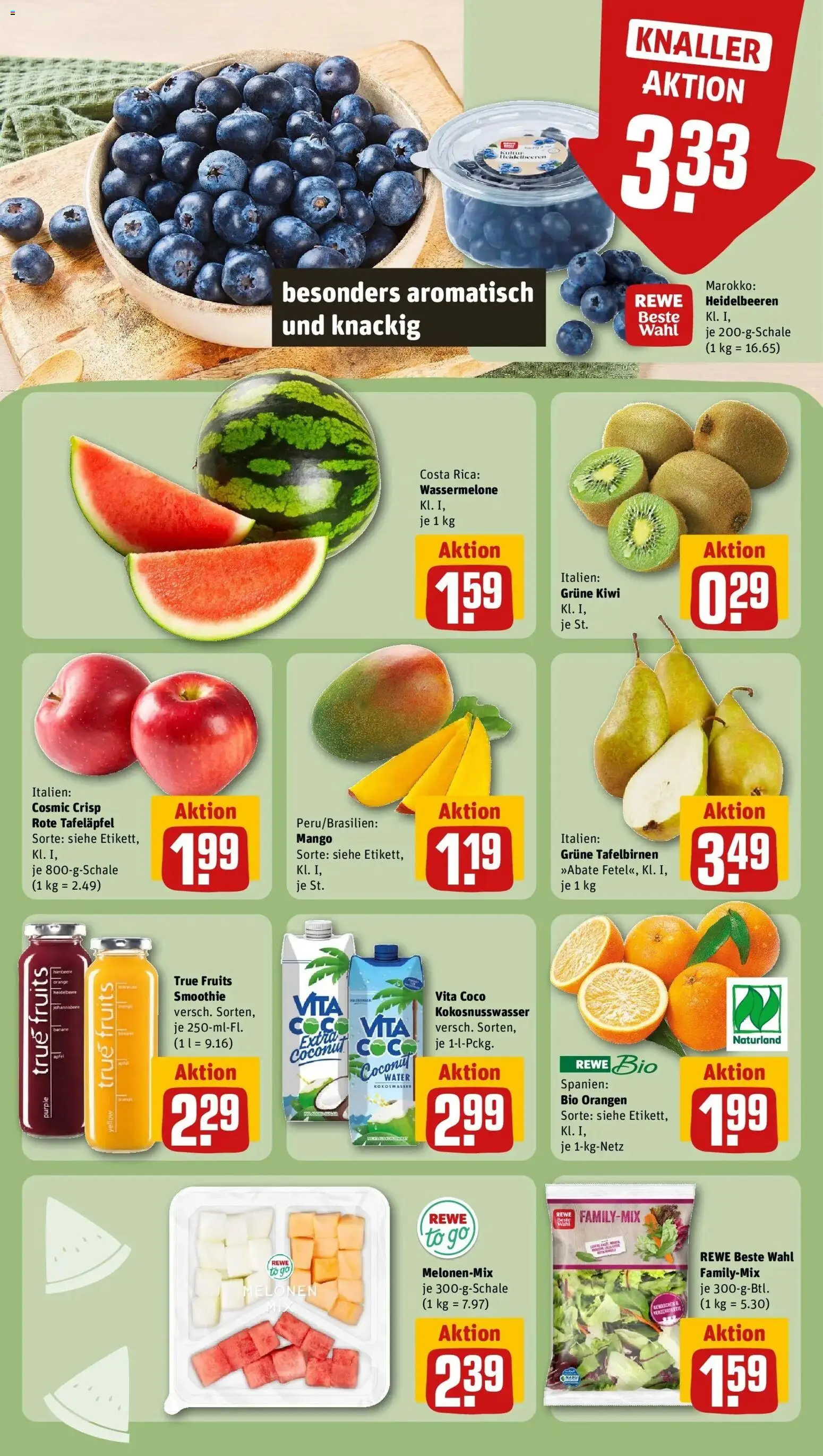 Vorschau von dem Prospekt des Geschäftes Rewe, gültig ab dem 05.04.2026 - Mango, Kiwi, Heidelbeeren, Wassermelone, Orangen