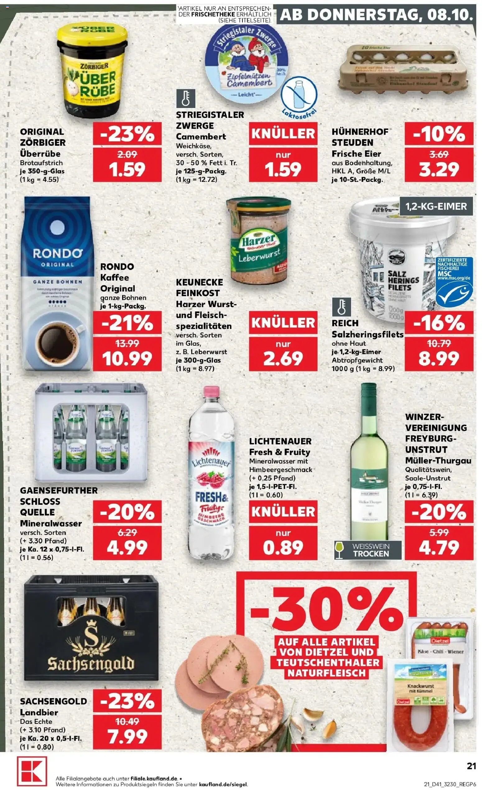 Vorschau von dem Prospekt des Geschäftes Kaufland, gültig ab dem 08.10.2026 - Kaffee, Wurst, Mineralwasser, Fleisch, Eier, Camembert, Weißwein, Spezialitäten