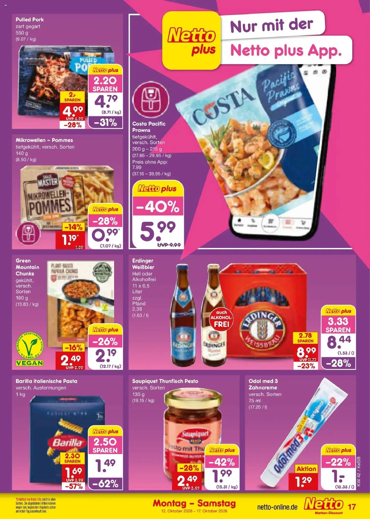 Vorschau von dem Prospekt des Geschäftes Netto Marken-Discount, gültig ab dem 12.10.2026 - Pasta, Pommes, Thunfisch, Alkohol, Barilla, Erdinger, Weißbier