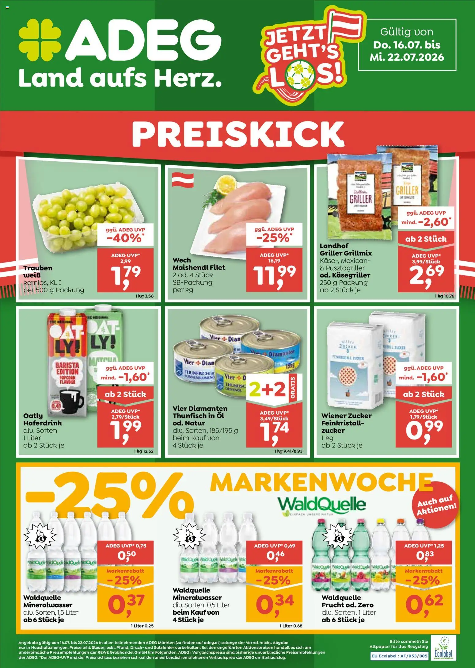 Vorschau der Angebote: ADEG ADEG Flugblatt gültig ab 16.07.2026 - Öl, Mineralwasser, Zucker