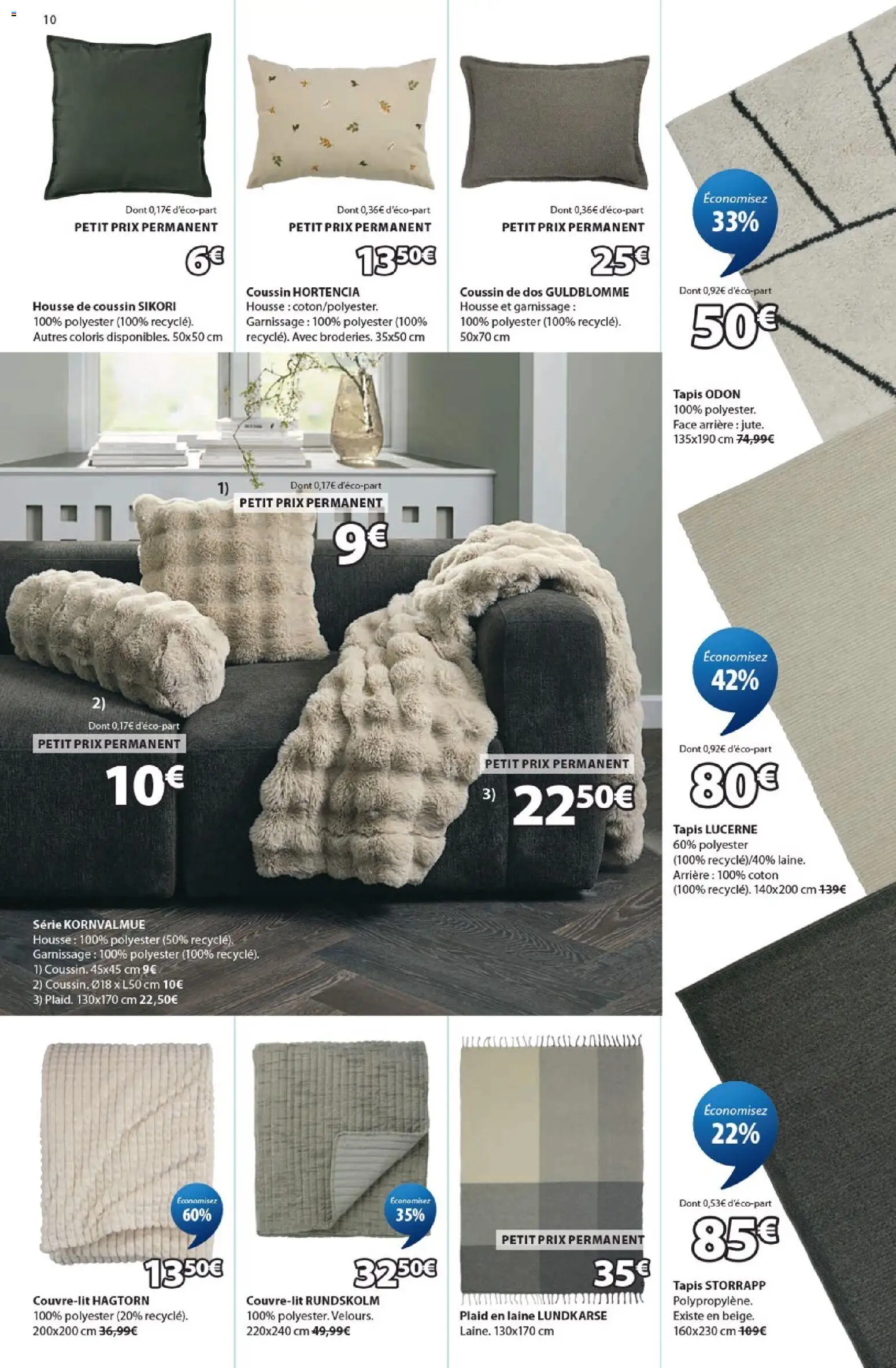 Prévisualisation de Jysk Offres du magasin Jysk formulaire valide 01/09/2026 - Tapis, Plaid, Coton, Housse de coussin