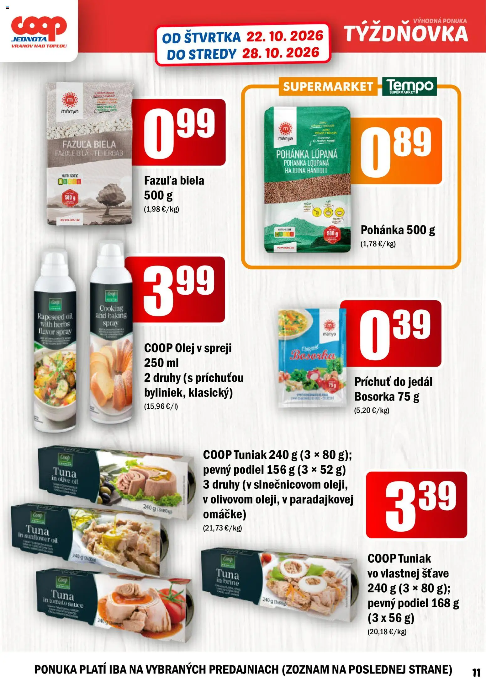 Náhľad COOP Jednota letáku platného od 22.10.2026 - Olej, Tuniak, Olej v spreji