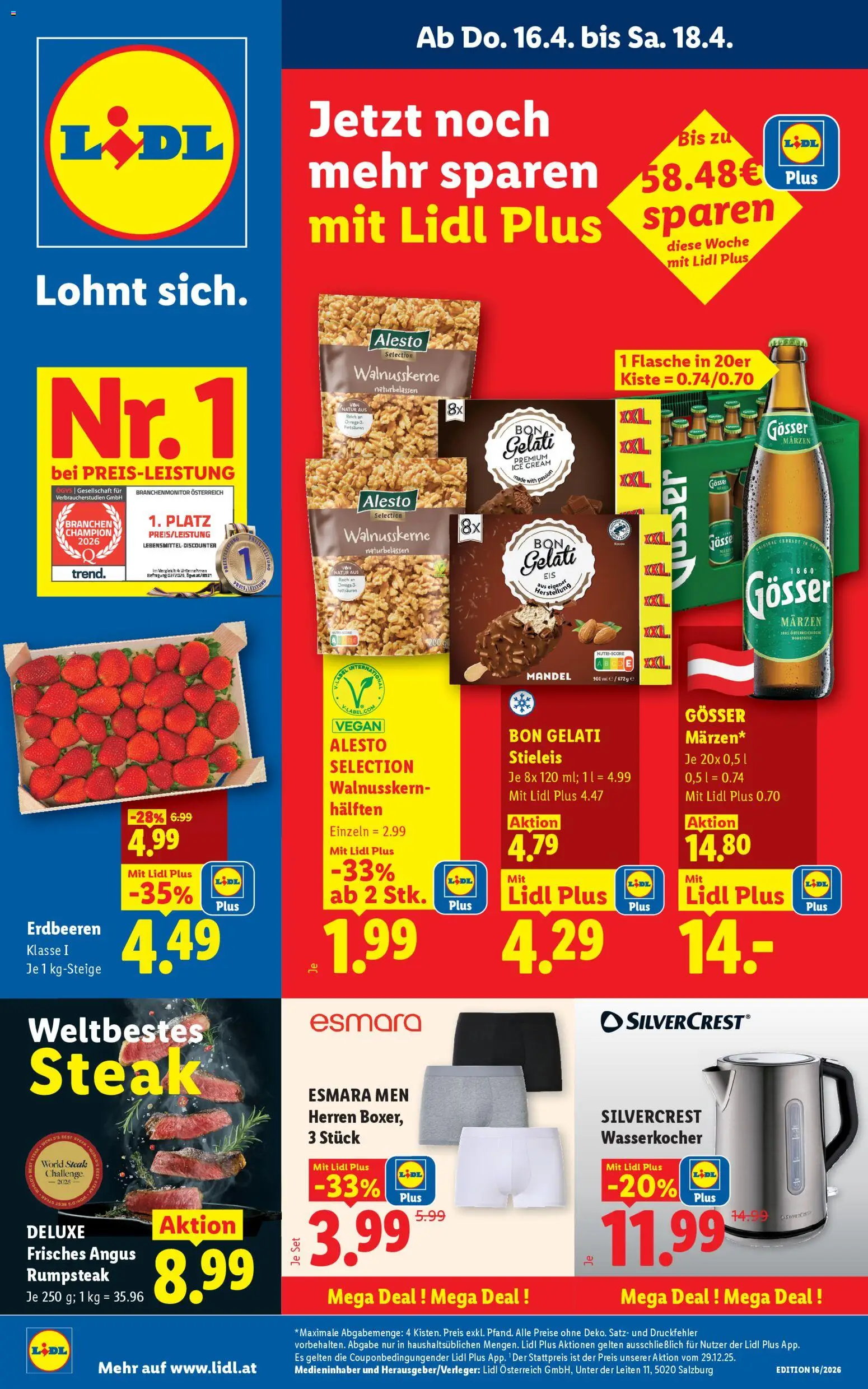 Vorschau der Angebote: Lidl Lidl Flugblatt - Oberpullendorf, Güssing, Oberwart gültig ab 16.04.2026 - Erdbeeren, Wasserkocher, Mandel