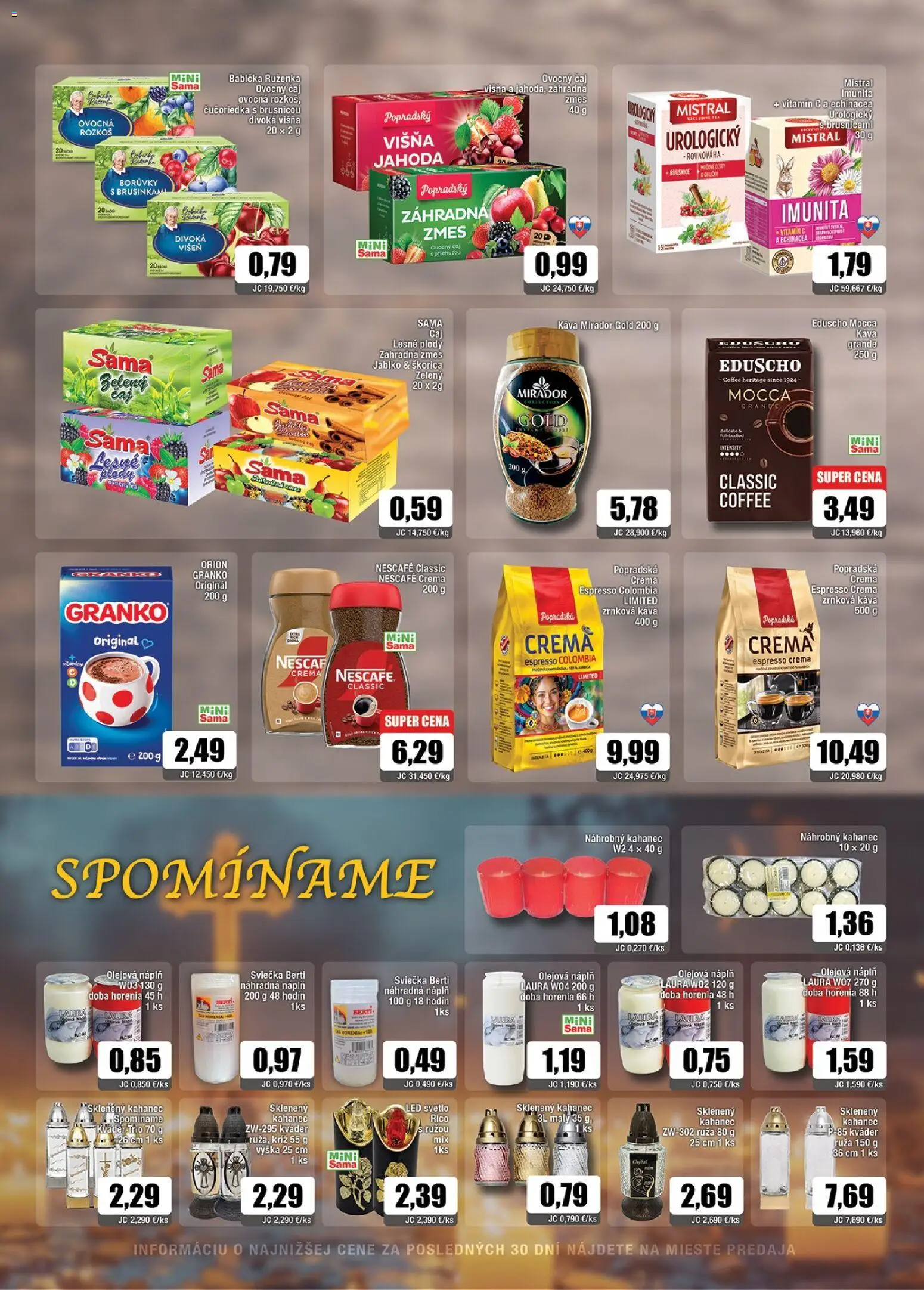 Náhľad Sama letáku platného od 02.10.2026 - Káva, Čaj, Led, Granko, Svetlo, Zrnková káva, Ovocný čaj, Nescafé Crema
