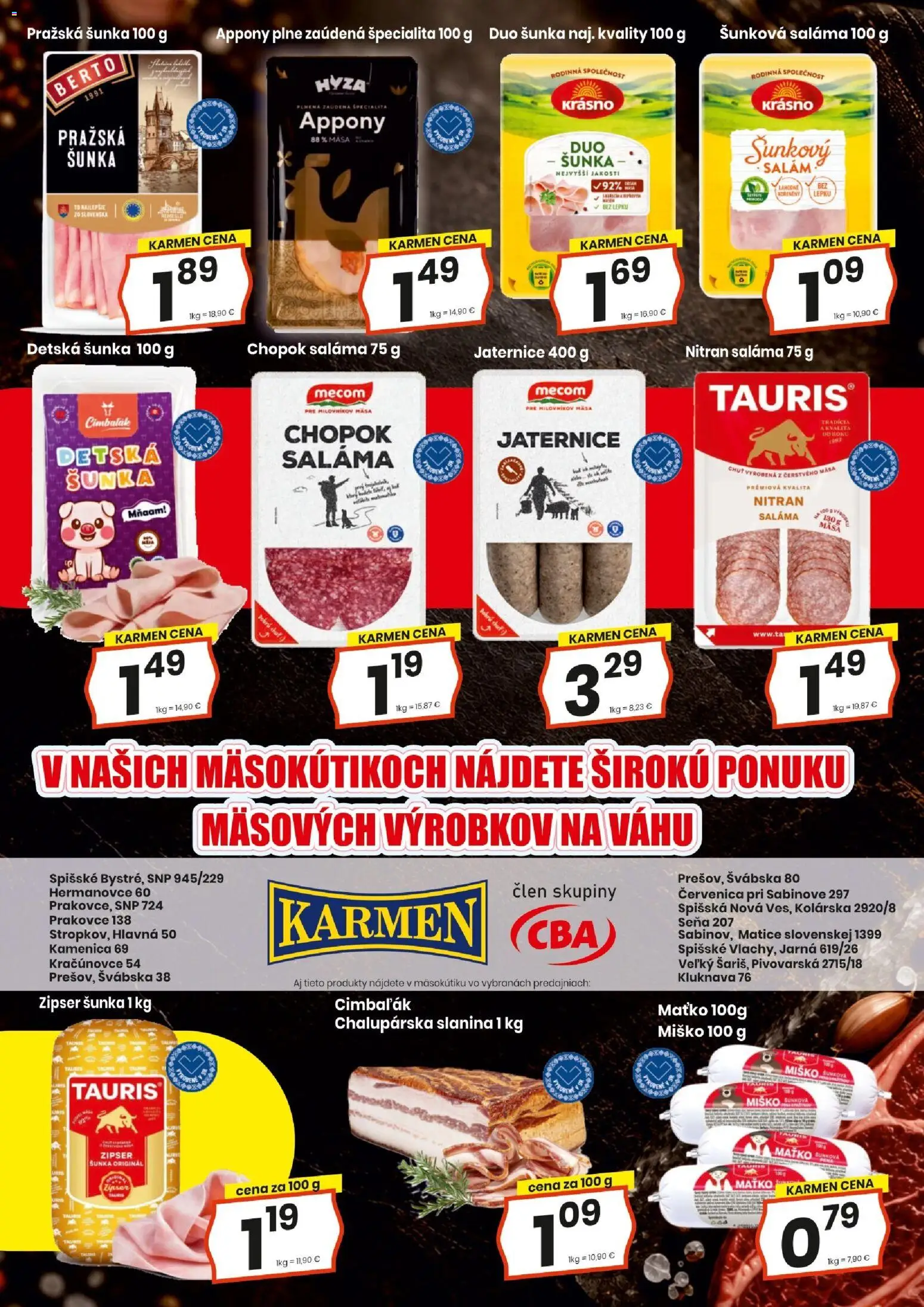 Náhľad KARMEN CBA letáku platného od 15.10.2026 - Šunka, Slanina, Saláma