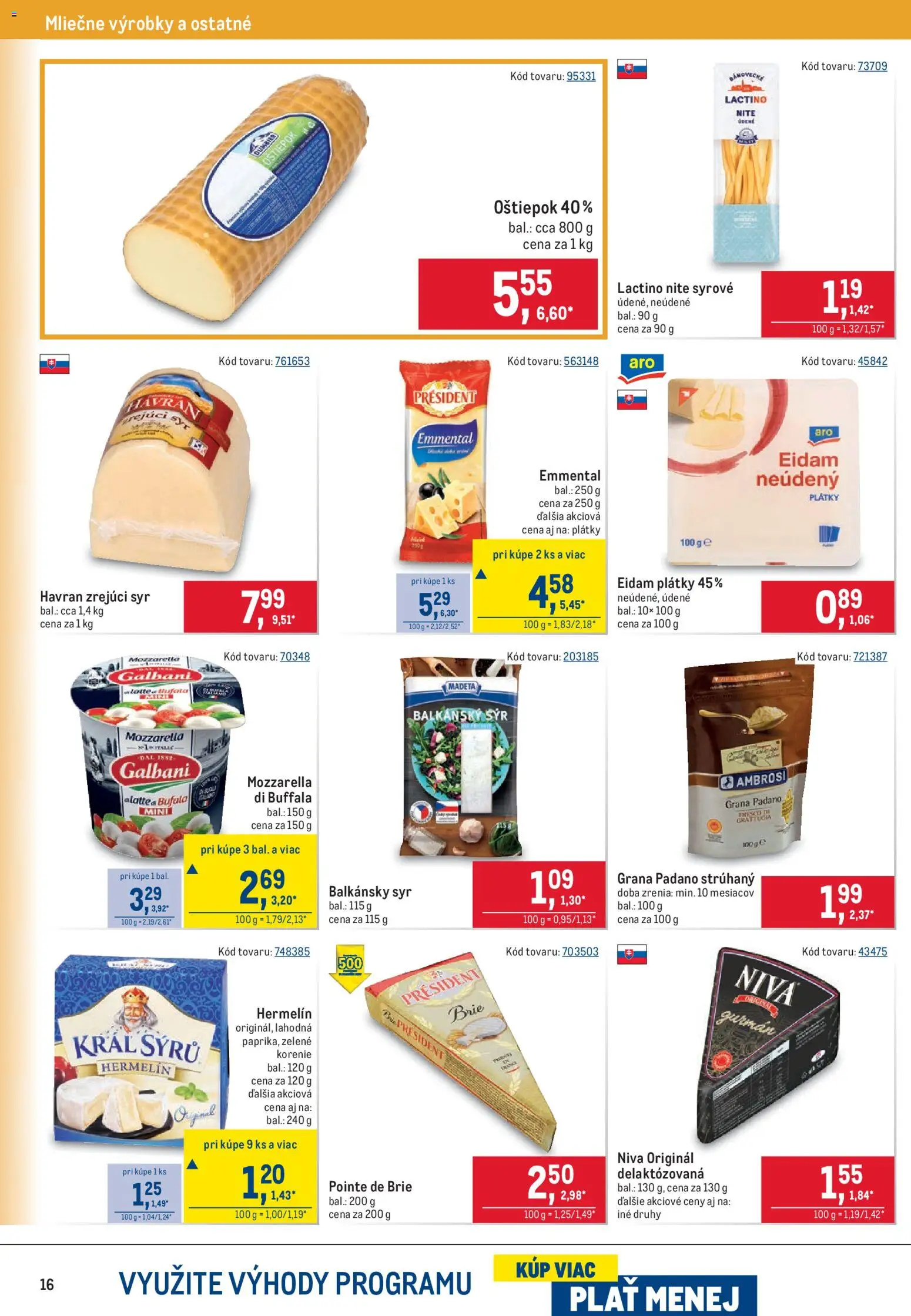 Náhľad Metro letáku platného od 07.10.2026 - Syr, Mozzarella, Hermelín, Niva, Korenie, Grana Padano, Eidam, Balkánsky syr