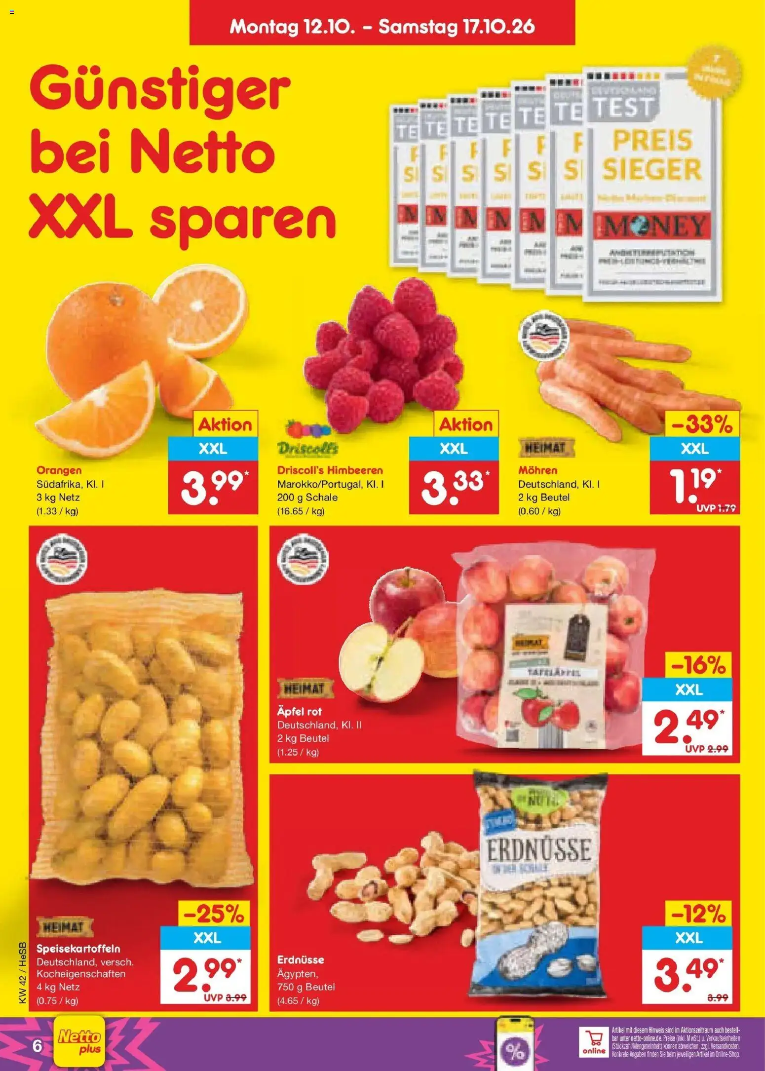 Vorschau von dem Prospekt des Geschäftes Netto Marken-Discount, gültig ab dem 12.10.2026 - Äpfel, Himbeeren, Erdnüsse, Orangen, Mohren