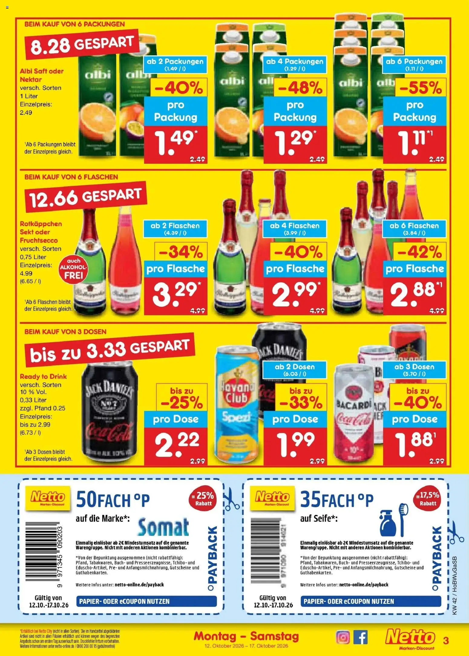 Vorschau von dem Prospekt des Geschäftes Netto Marken-Discount, gültig ab dem 12.10.2026 - Alkohol, Rotkäppchen, Bacardi, Sekt, Seife, Saft, Fruchtsecco