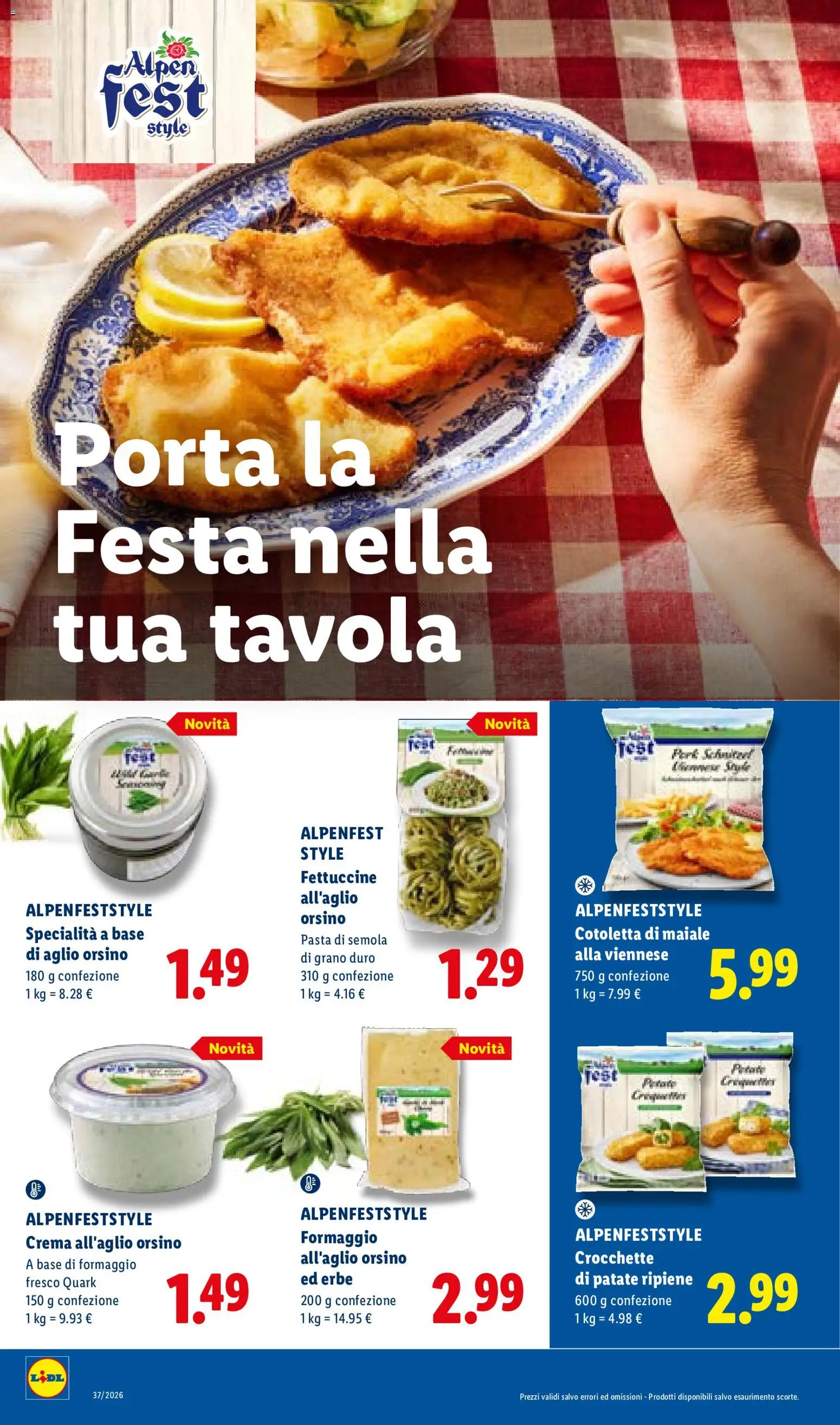 Anteprima dell'opuscolo Lidl volantino dal negozio Lidl valido da 10/09/2026 - Pasta, Maiale, Formaggio, Porta, Fettuccine, Aglio, Crocchette, Specialità