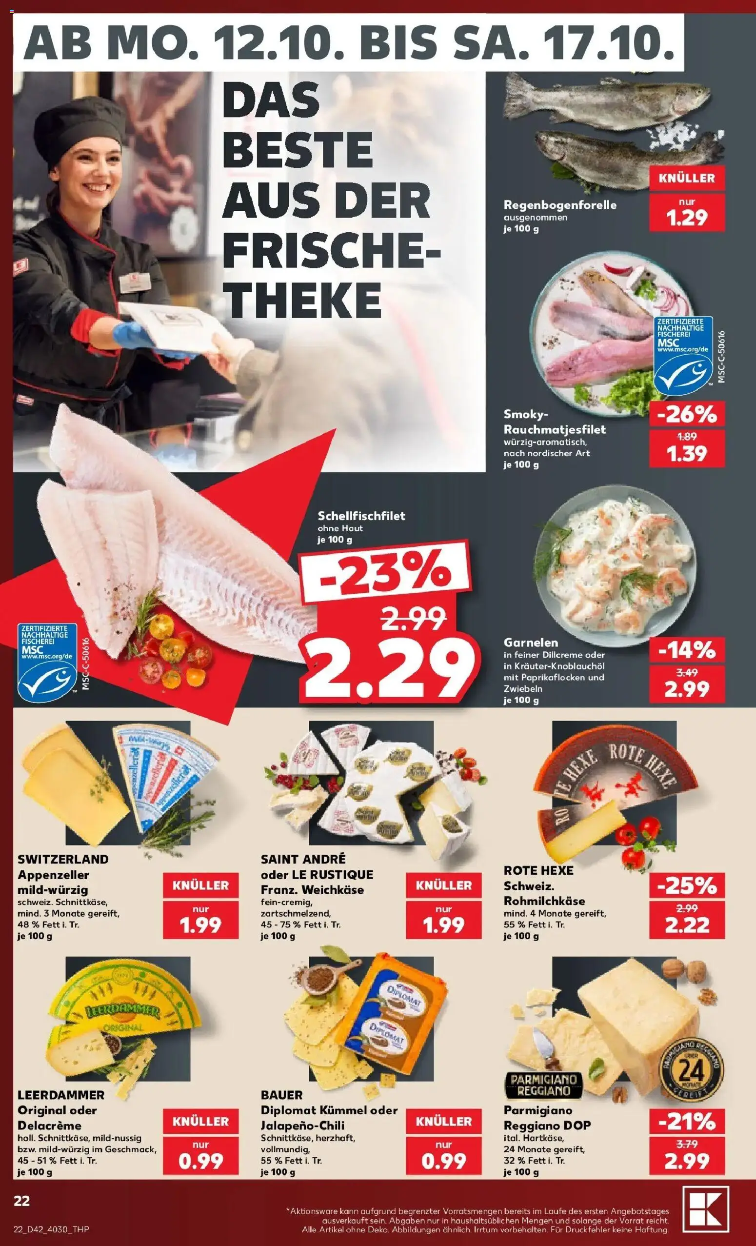 Vorschau von dem Prospekt des Geschäftes Kaufland, gültig ab dem 12.10.2026 - Garnelen, Theke, Zwiebeln, Leerdammer