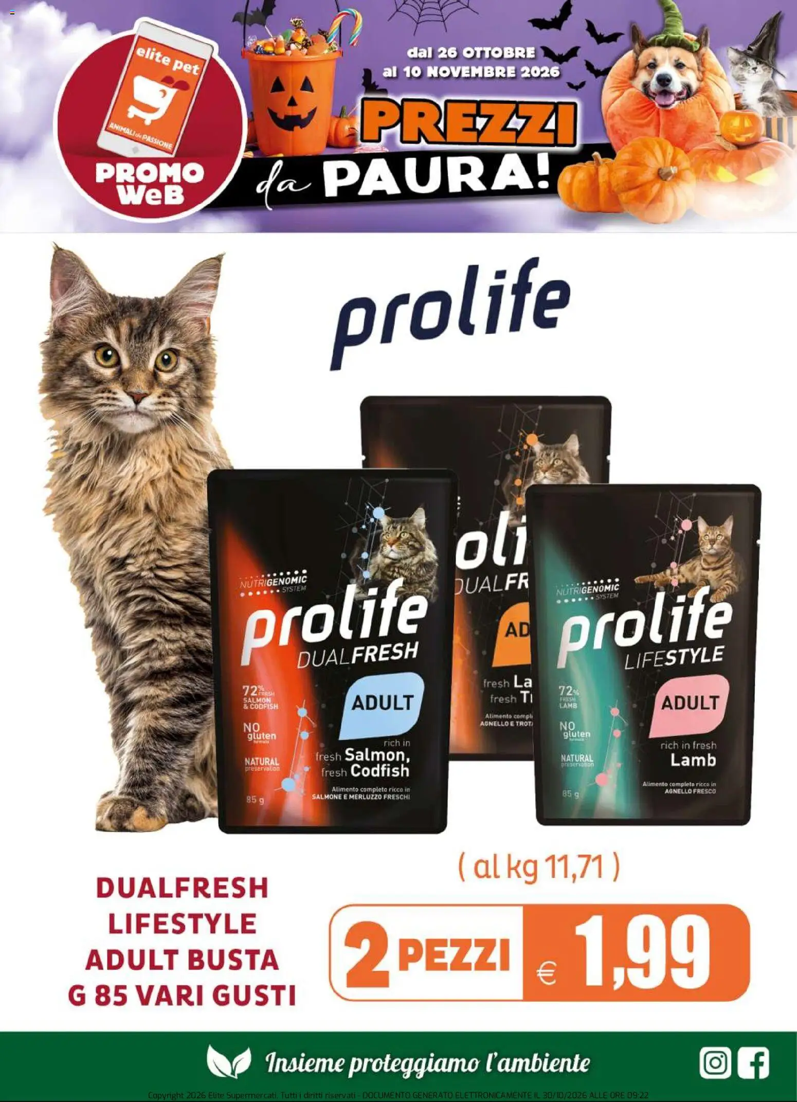 Anteprima dell'opuscolo Elite Supermercati volantino Pet dal negozio Elite Supermercati valido da 26/10/2026 - Salmone, Merluzzo, Agnello
