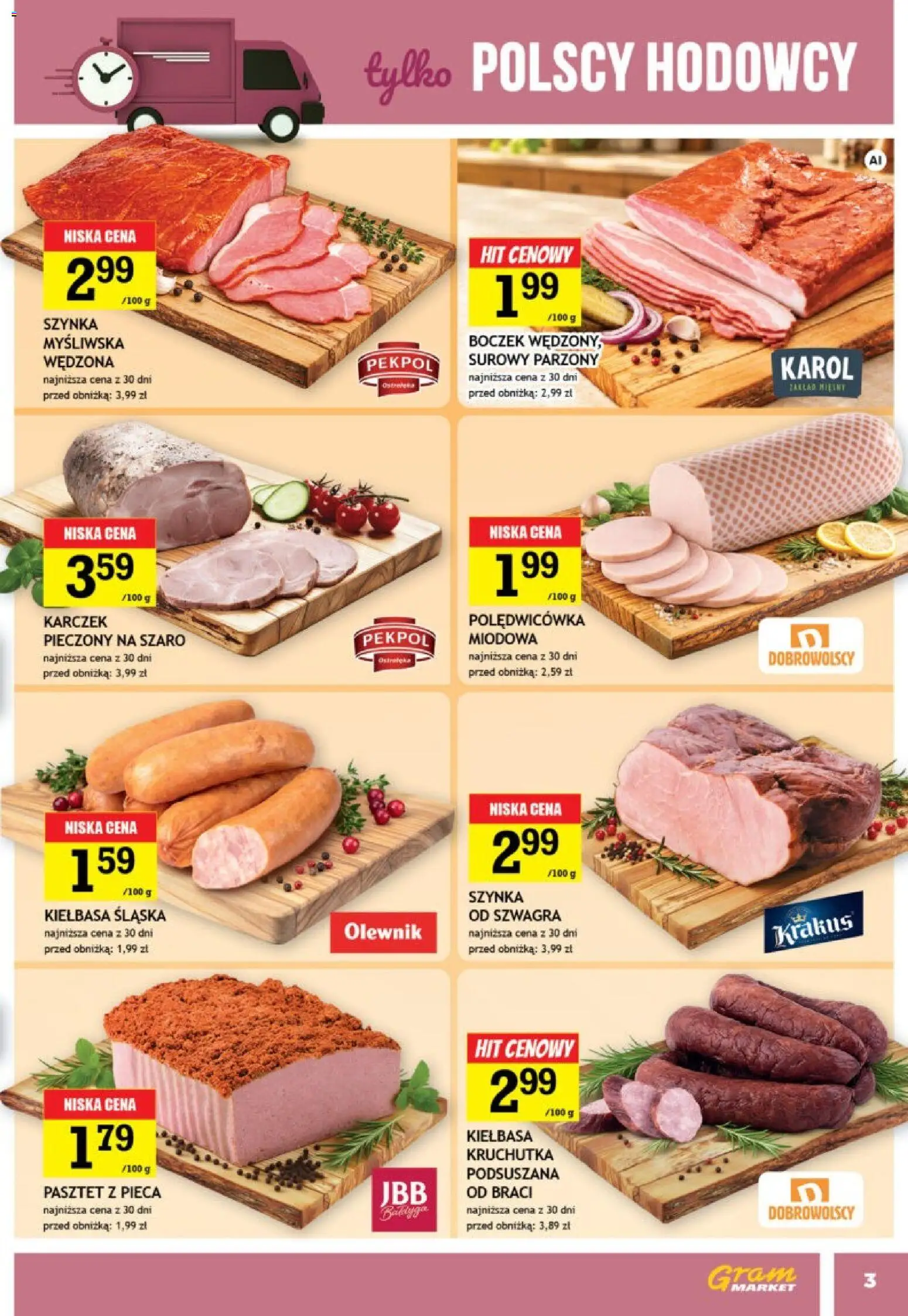 Pogląd gazetki "Gram Market gazetka" ze sklepu Gram Market ważnej od 28.10.2026 - Myśliwska, Pasztet, Kiełbasa, Szynka, Boczek, Karczek, Kiełbasa śląska