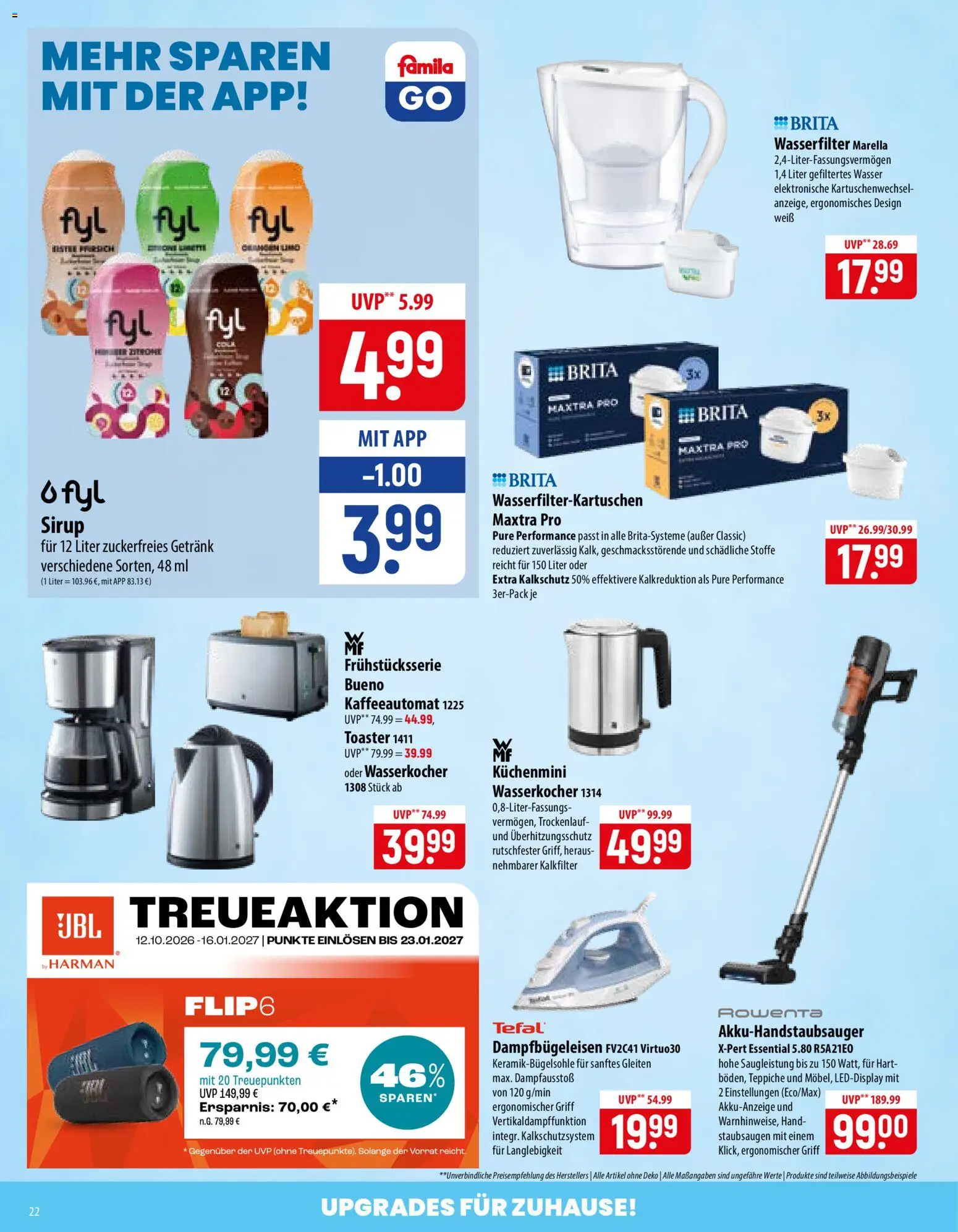 Vorschau von dem Prospekt des Geschäftes Famila, gültig ab dem 02.11.2026 - Wasser, Wasserkocher, Cola, Toaster, Sirup
