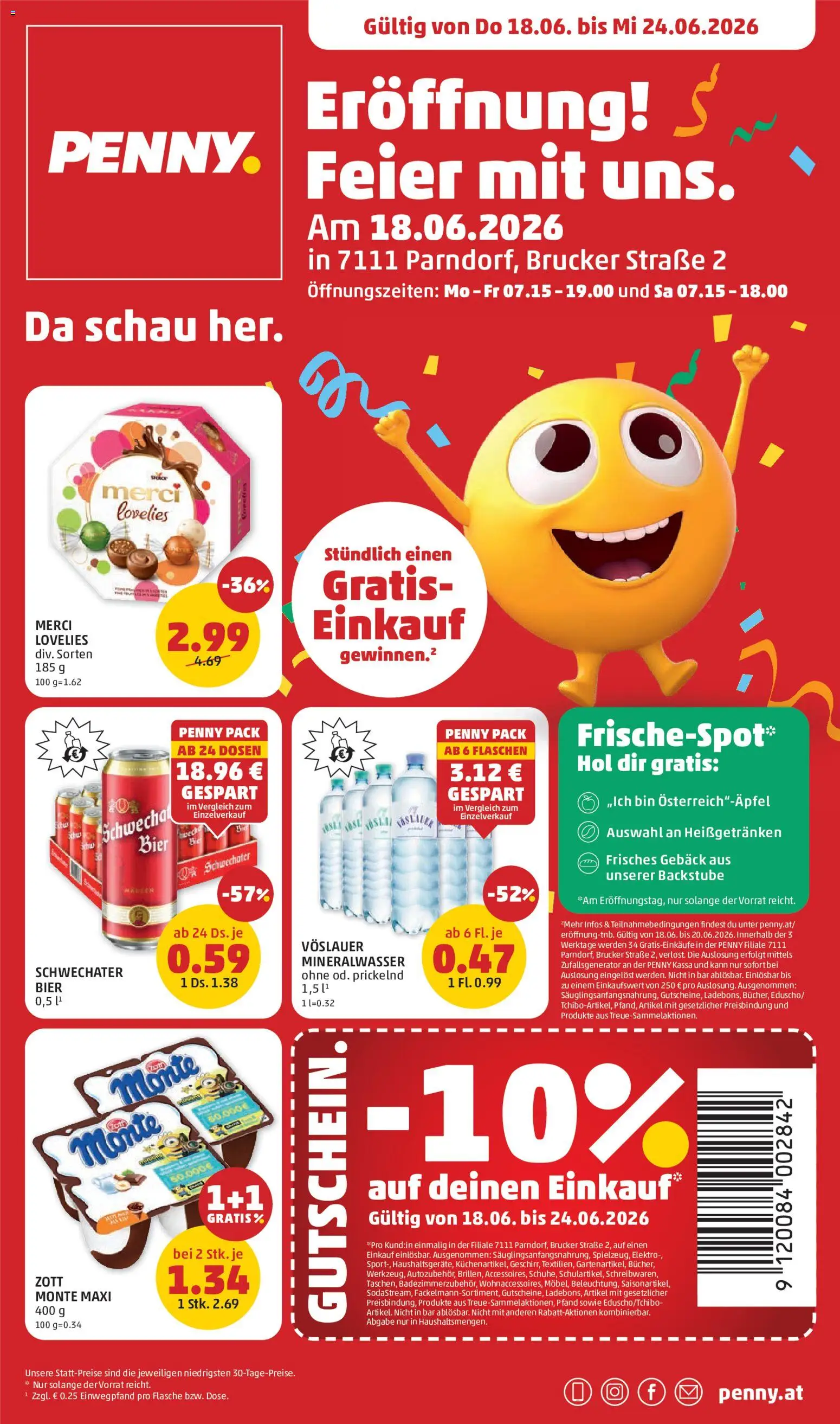 Vorschau der Angebote: Penny Markt Penny Markt Eröffnung in 7111 Parndorf gültig ab 18.06.2026 - Bier, Mineralwasser, Gebäck