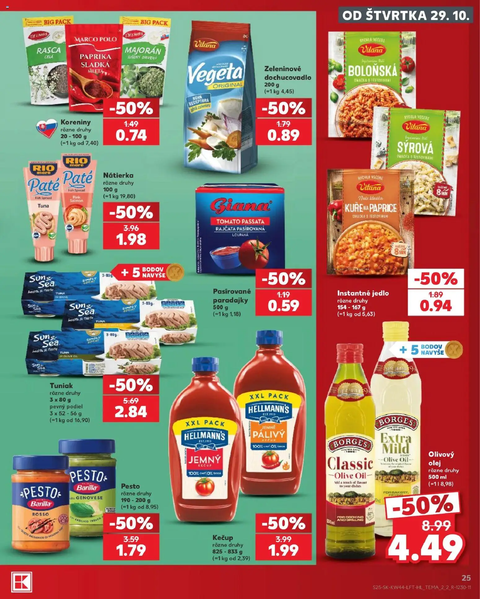 Náhľad Kaufland letáku platného od 29.10.2026 - Olej, Paradajky, Tuniak, Pesto, Kečup, Omáčka, Nátierka, Majorán