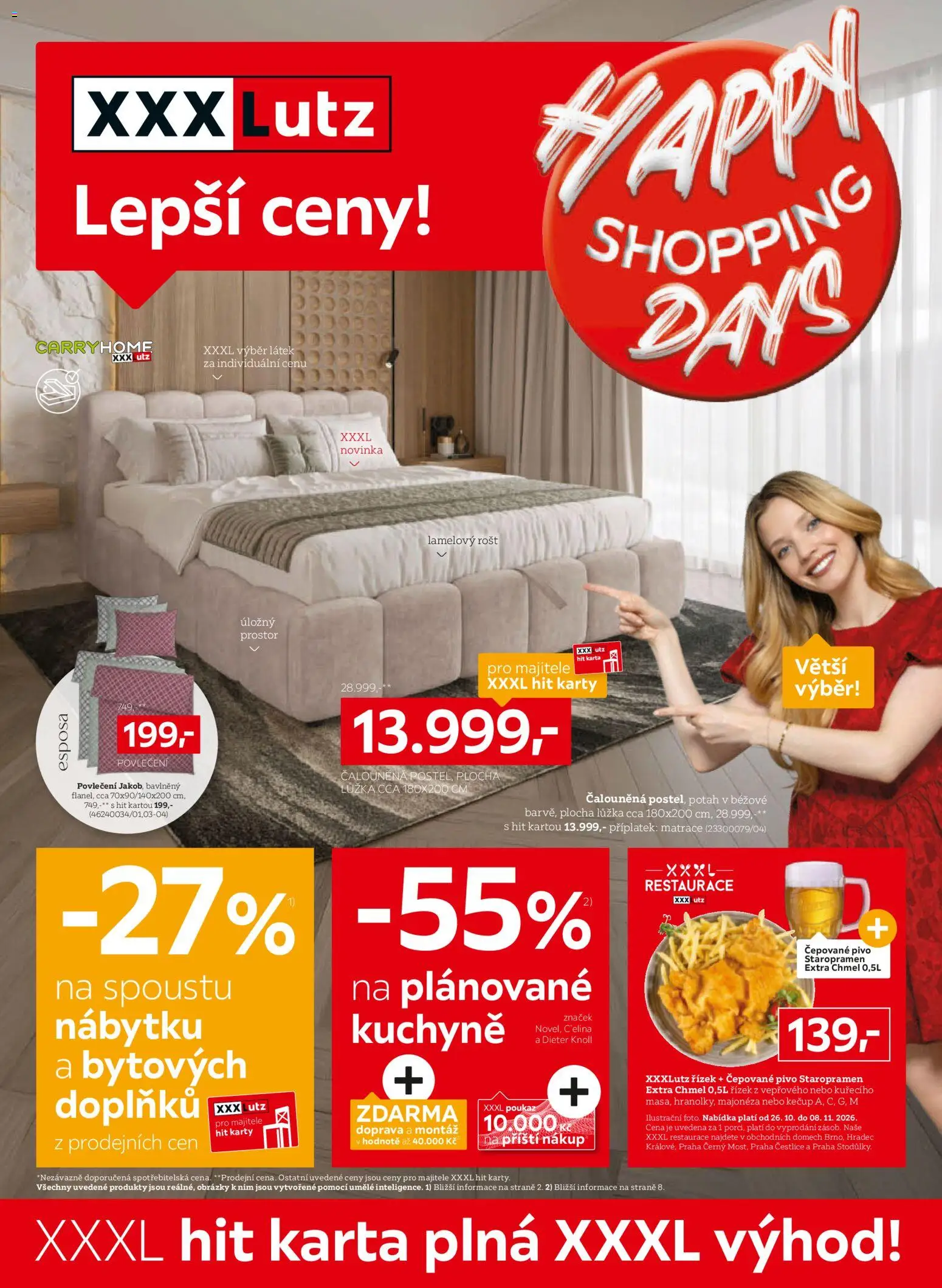 Náhled nabídky: XXXLutz XXXLutz leták platný od 26.10.2026 - Povlečení, Kuchyně, Pivo, Matrace, Staropramen, Karty, Kečup, Majonéza