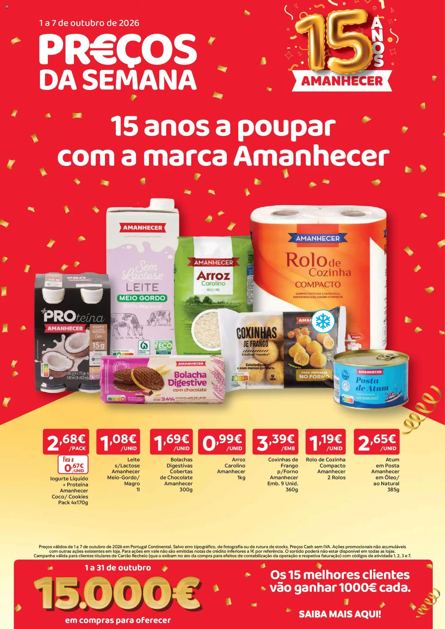 Pré-visualização do folheto da loja Amanhecer válida a partir de 01/10/2026 - Chocolate, Frango, Arroz, Bolachas, Atum, Iogurte, Leite, Leite UHT