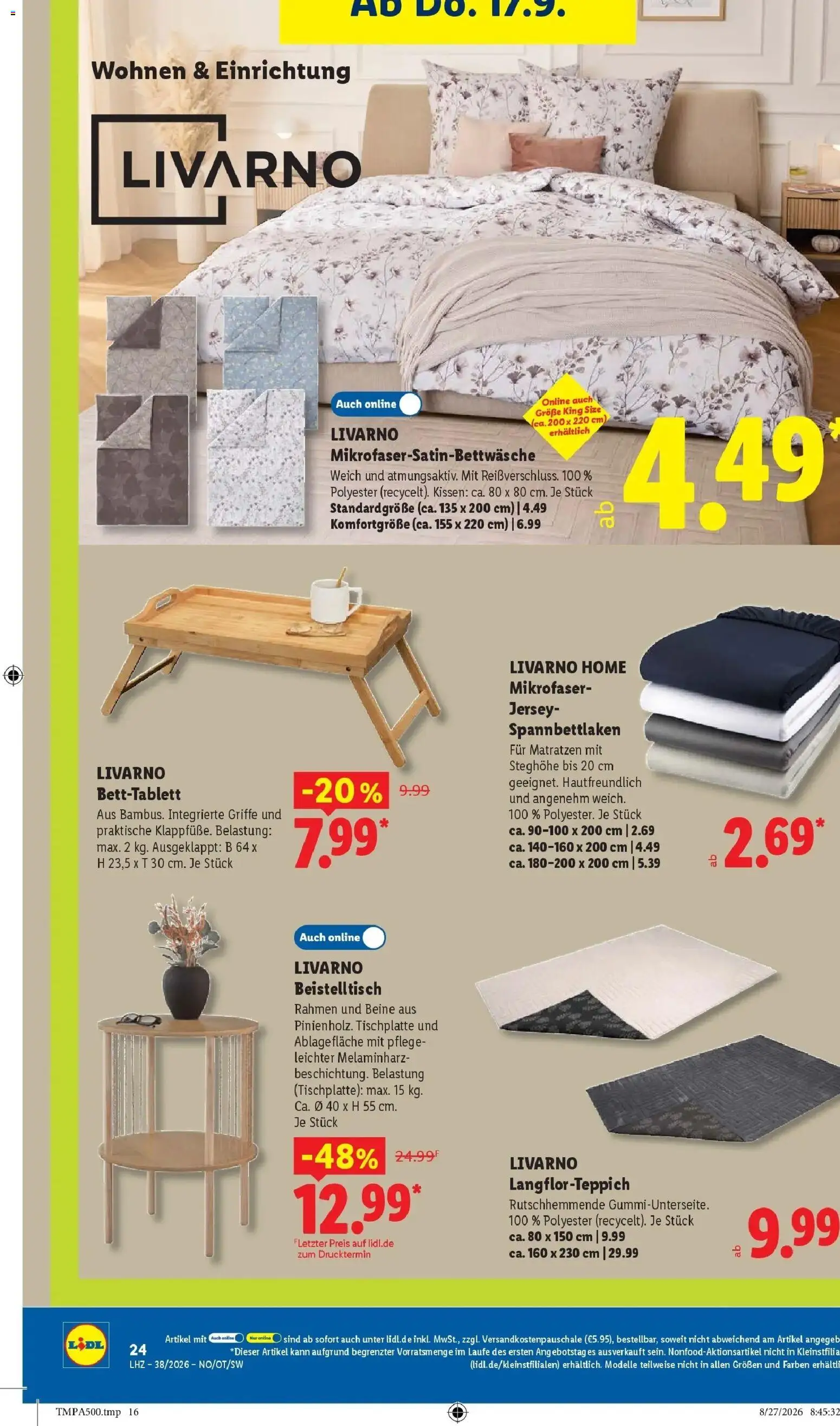 Vorschau von dem Prospekt des Geschäftes Lidl, gültig ab dem 14.09.2026 - Beistelltisch, Kissen