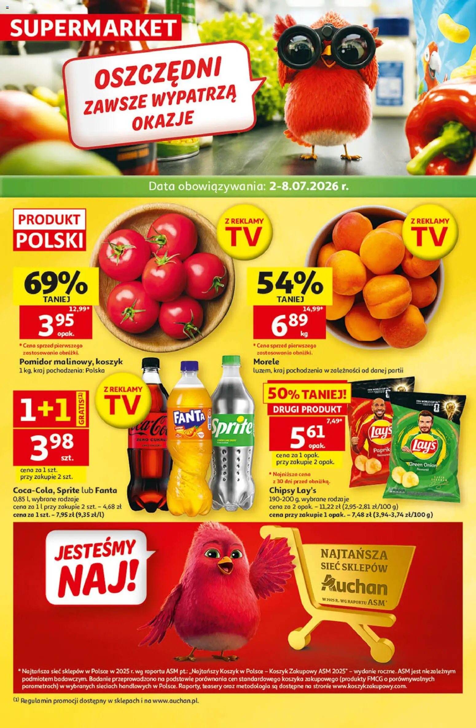 Pogląd gazetki "Auchan gazetka" ze sklepu Auchan ważnej od 02.07.2026 - Morele, Lays, Chipsy, Pomidor, Sprite, Fanta