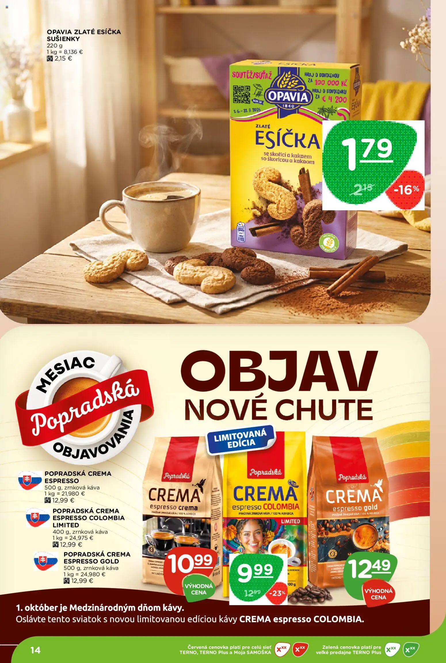 Náhľad Terno letáku platného od 08.10.2026 - Káva, Zrnková káva, Sušienky, Zrnková káva 1 kg