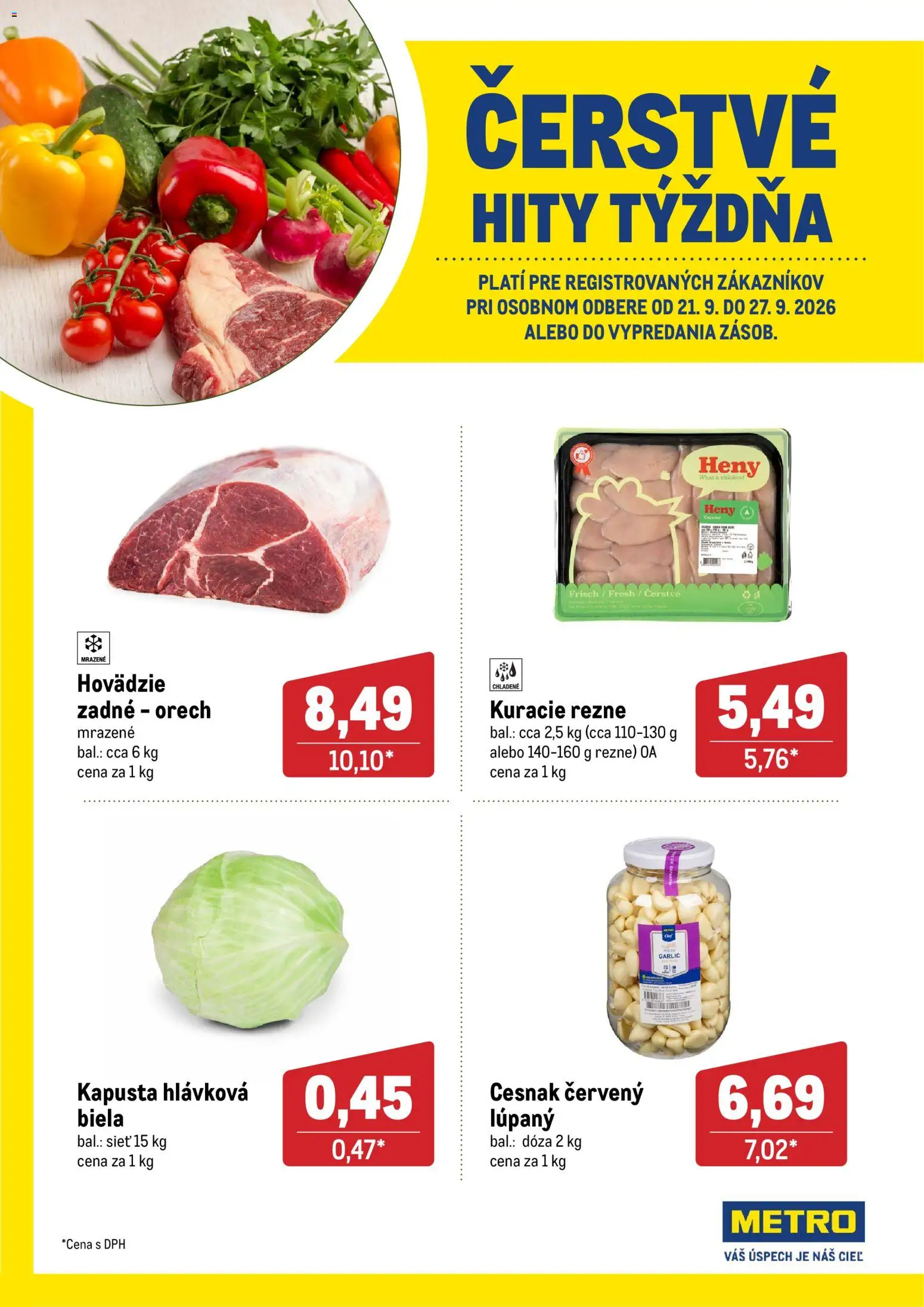 Náhľad Metro letáku platného od 21.09.2026 - Kapusta, Kuracie rezne, Cesnak, Rezne
