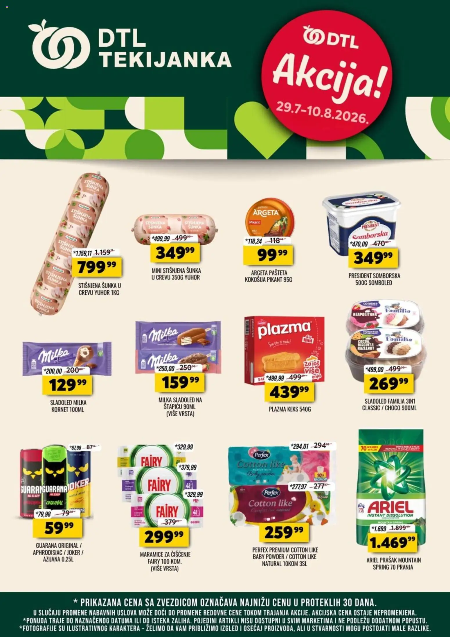 Pregled Tekijanka kataloga - važi od 29.07.2026 - Sladoled, Guarana, Milka, Ariel, Keks, Šunka, Pašteta, Plazma