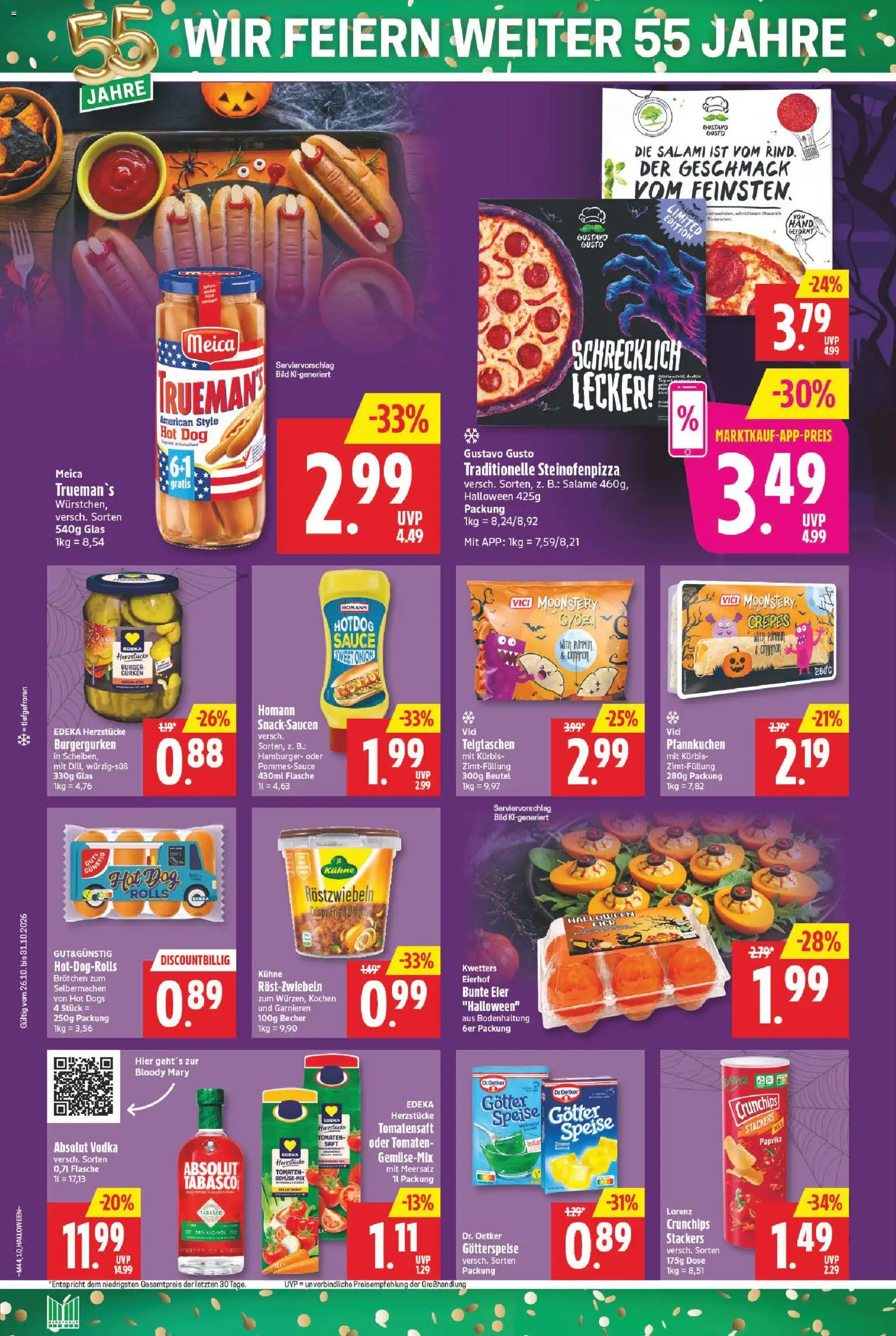 Vorschau von dem Prospekt des Geschäftes Marktkauf, gültig ab dem 26.10.2026 - Pfannkuchen, Kürbis, Vodka, Salami, Gustavo gusto, Tomaten, Saft, Meica