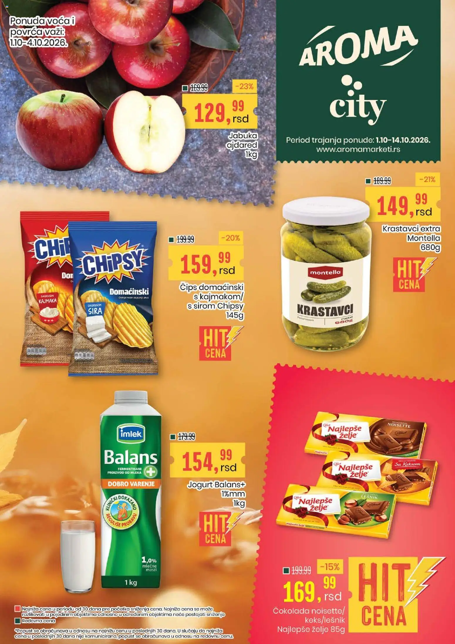Pregled Aroma Market kataloga - važi od 01.10.2026 - Lešnik, Čokolada, Jogurt, Čips, Krastavci