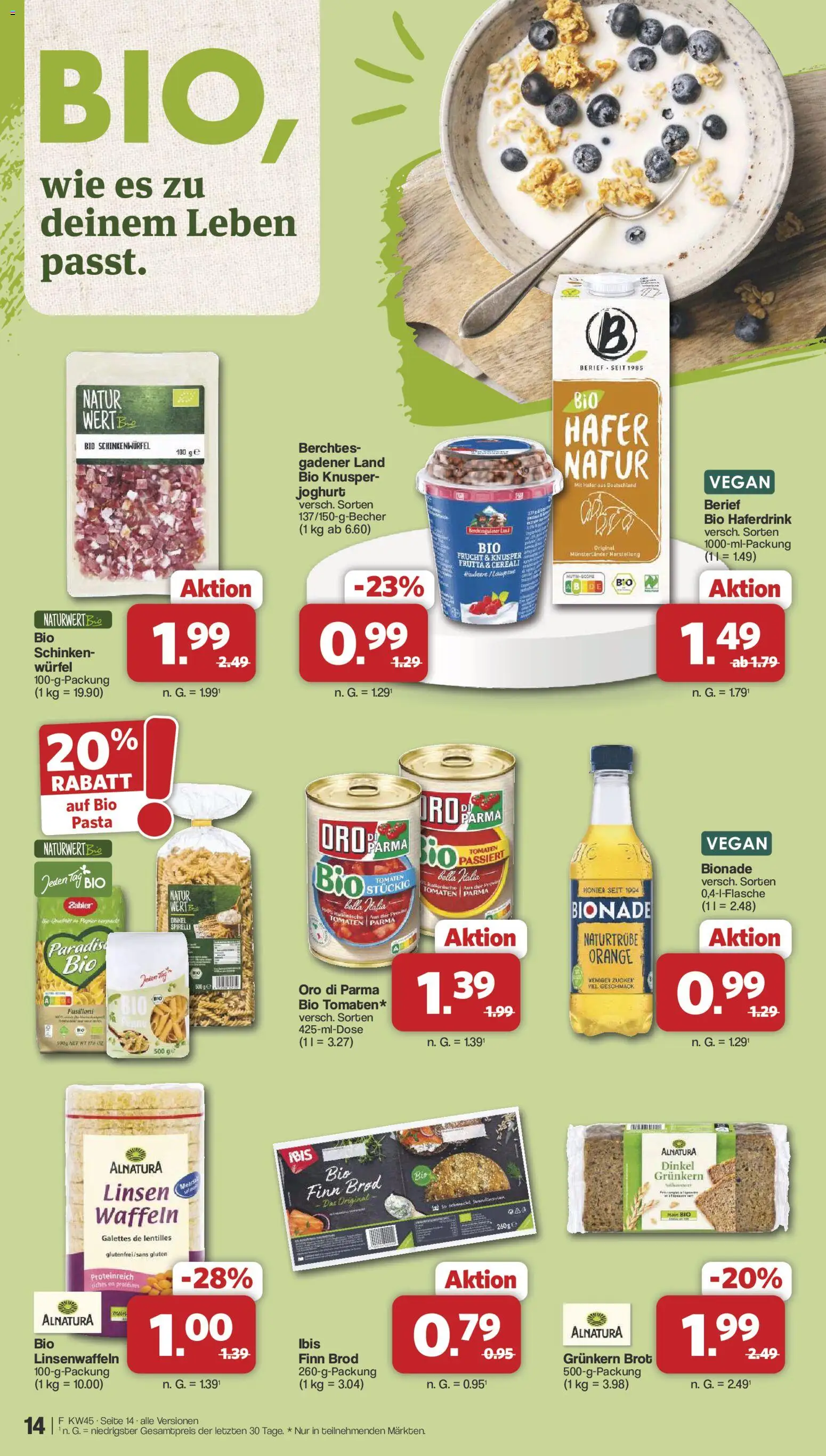Vorschau von dem Prospekt des Geschäftes Famila Nordwest, gültig ab dem 02.11.2026 - Pasta, Joghurt, Brot, Zucker, Tomaten, Bionade, Haferdrink, Oro di parma