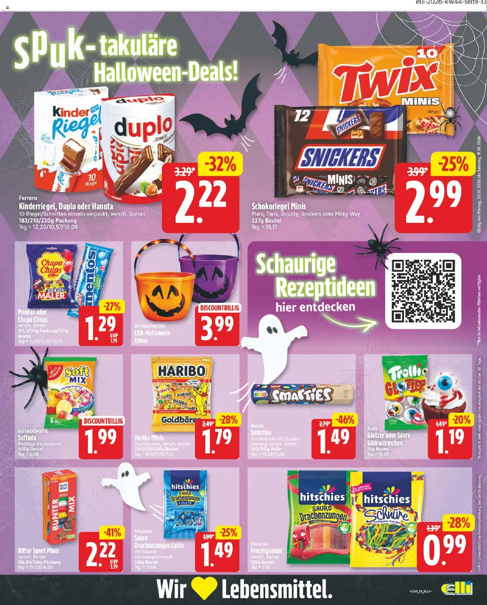 Vorschau von dem Prospekt des Geschäftes Elli Markt, gültig ab dem 26.10.2026 - Chips, Haribo, Ritter sport, Snickers, Zucker, Smarties