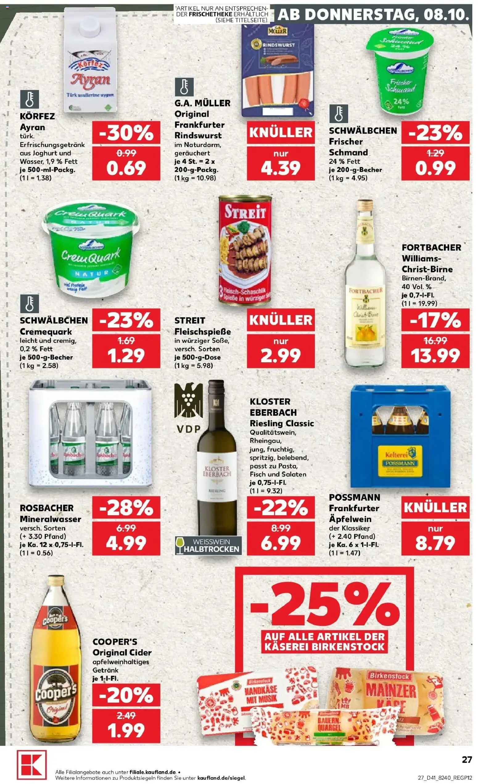 Vorschau von dem Prospekt des Geschäftes Kaufland, gültig ab dem 08.10.2026 - Fisch, Joghurt, Quark, Mineralwasser, Weißwein