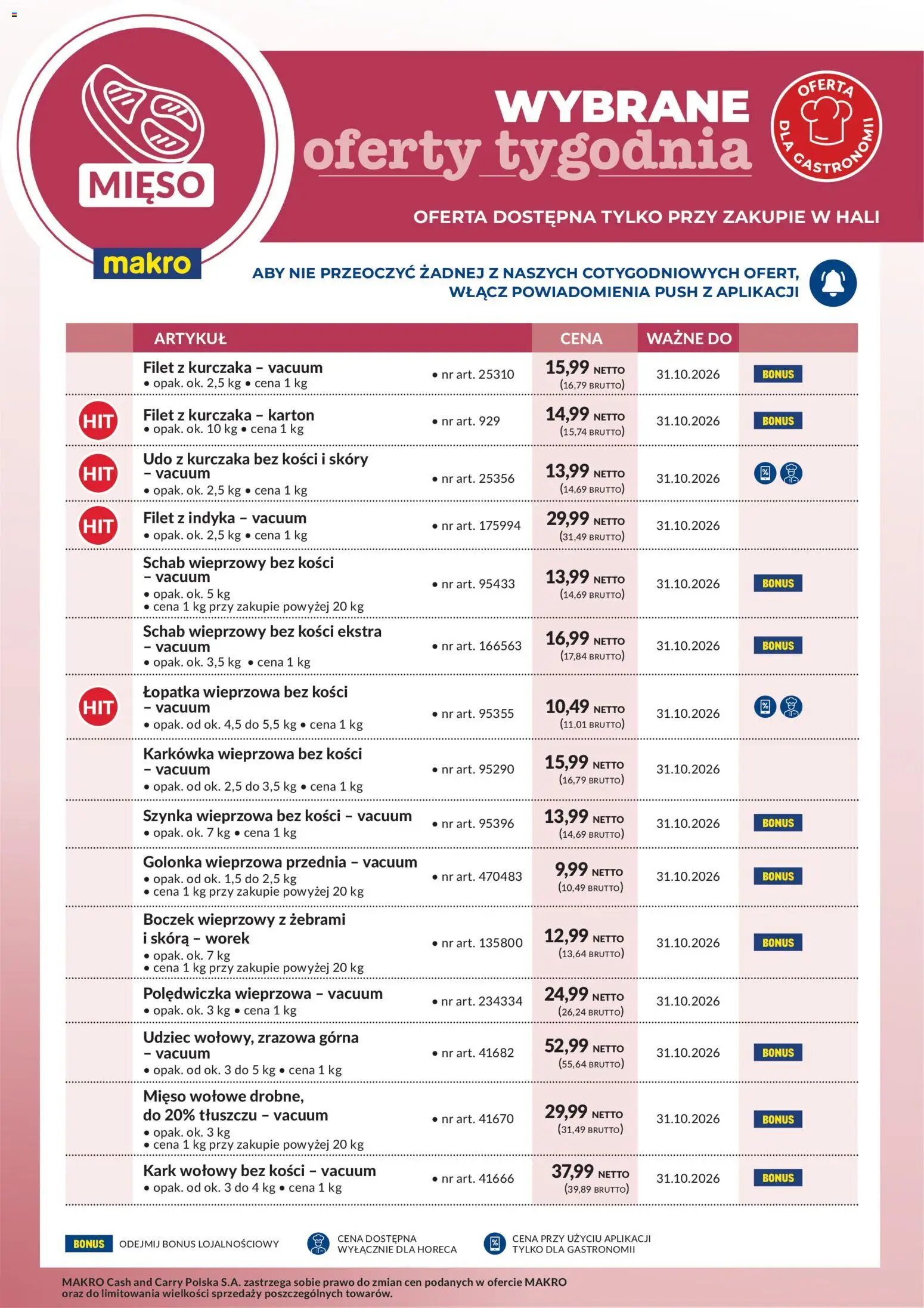 Pogląd gazetki "Makro gazetka - Wybrane oferty tygodnia" ze sklepu Makro ważnej od 24.10.2026 - Mięso, Filet z kurczaka, Szynka, Boczek, Polędwiczka wieprzowa, Mięso wołowe, Szynka wieprzowa, Schab wieprzowy bez kości