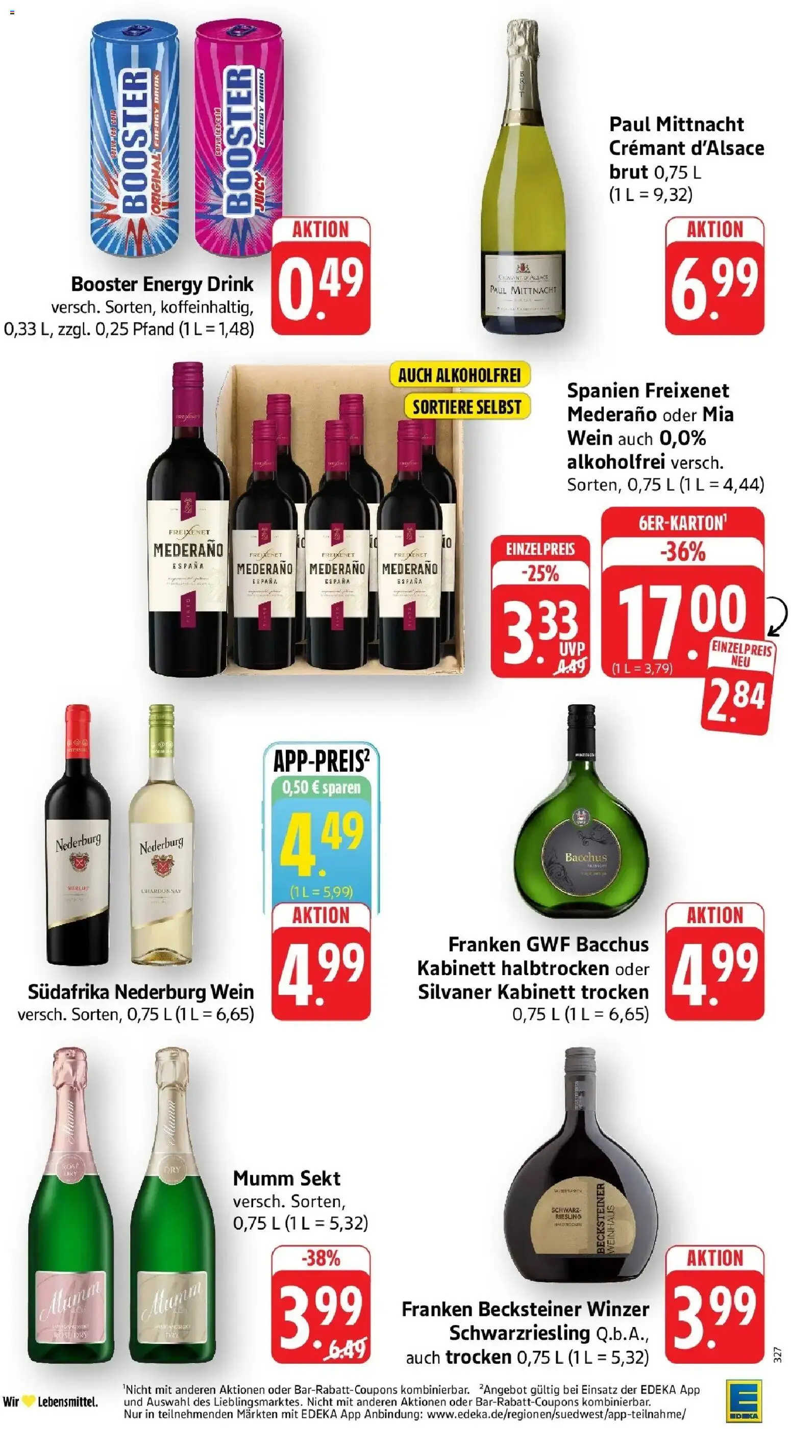 Vorschau von dem Prospekt des Geschäftes Edeka, gültig ab dem 26.10.2026 - Wein, Energy, Sekt, Freixenet, Mumm sekt, Freixenet mederano