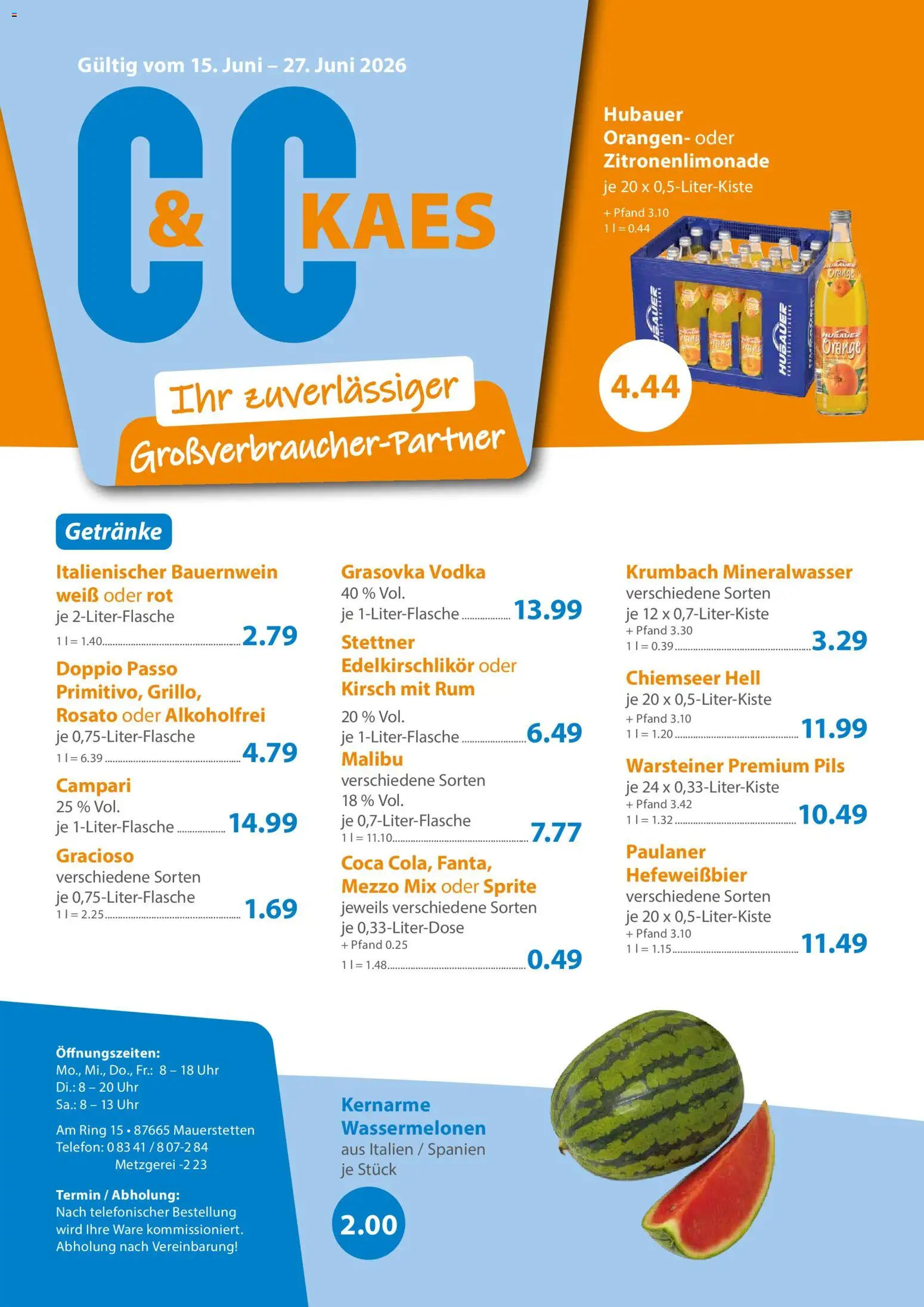 Vorschau von dem Prospekt des Geschäftes C&C, gültig ab dem 15.06.2026 - Uhr, Warsteiner, Vodka, Campari, Rum, Sprite, Doppio Passo, Pils