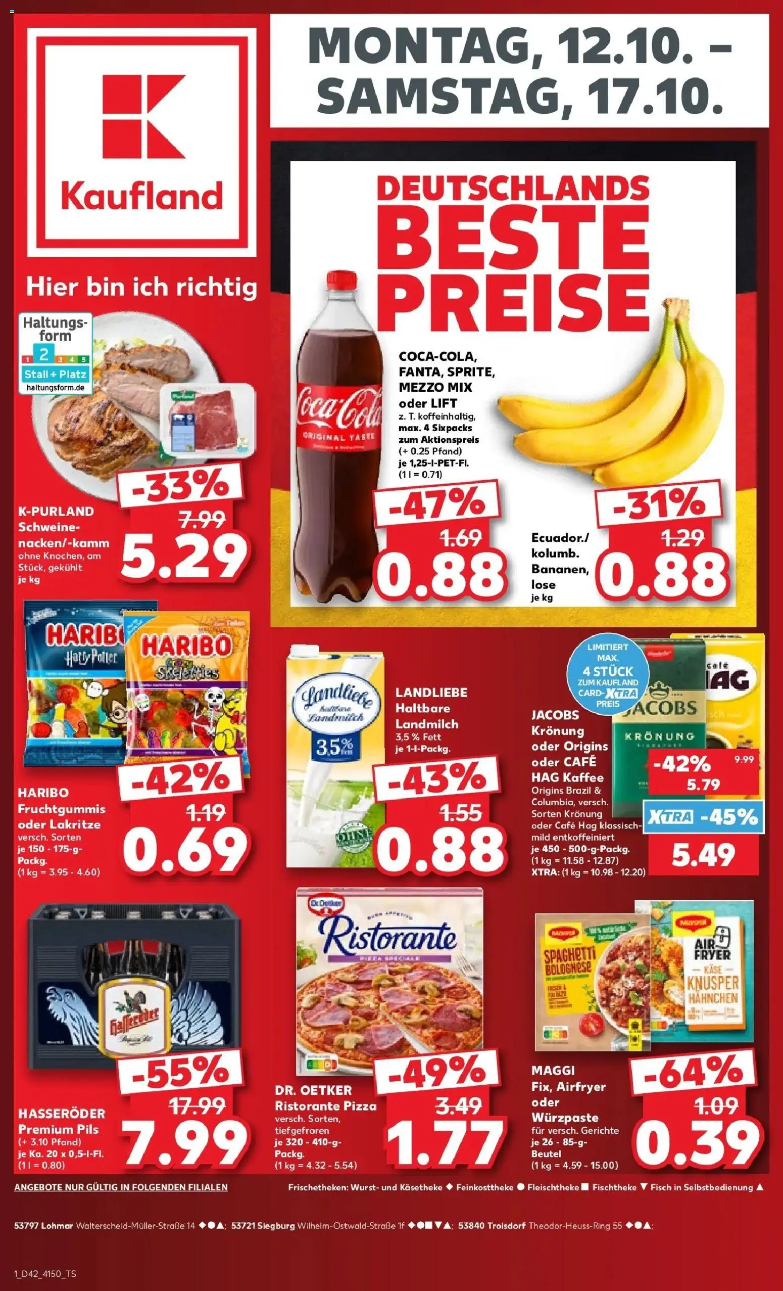 Vorschau von dem Prospekt des Geschäftes Kaufland, gültig ab dem 12.10.2026 - Kaffee, Gerichte, Haribo, Fisch, Cola, Spaghetti, Maggi, Pils