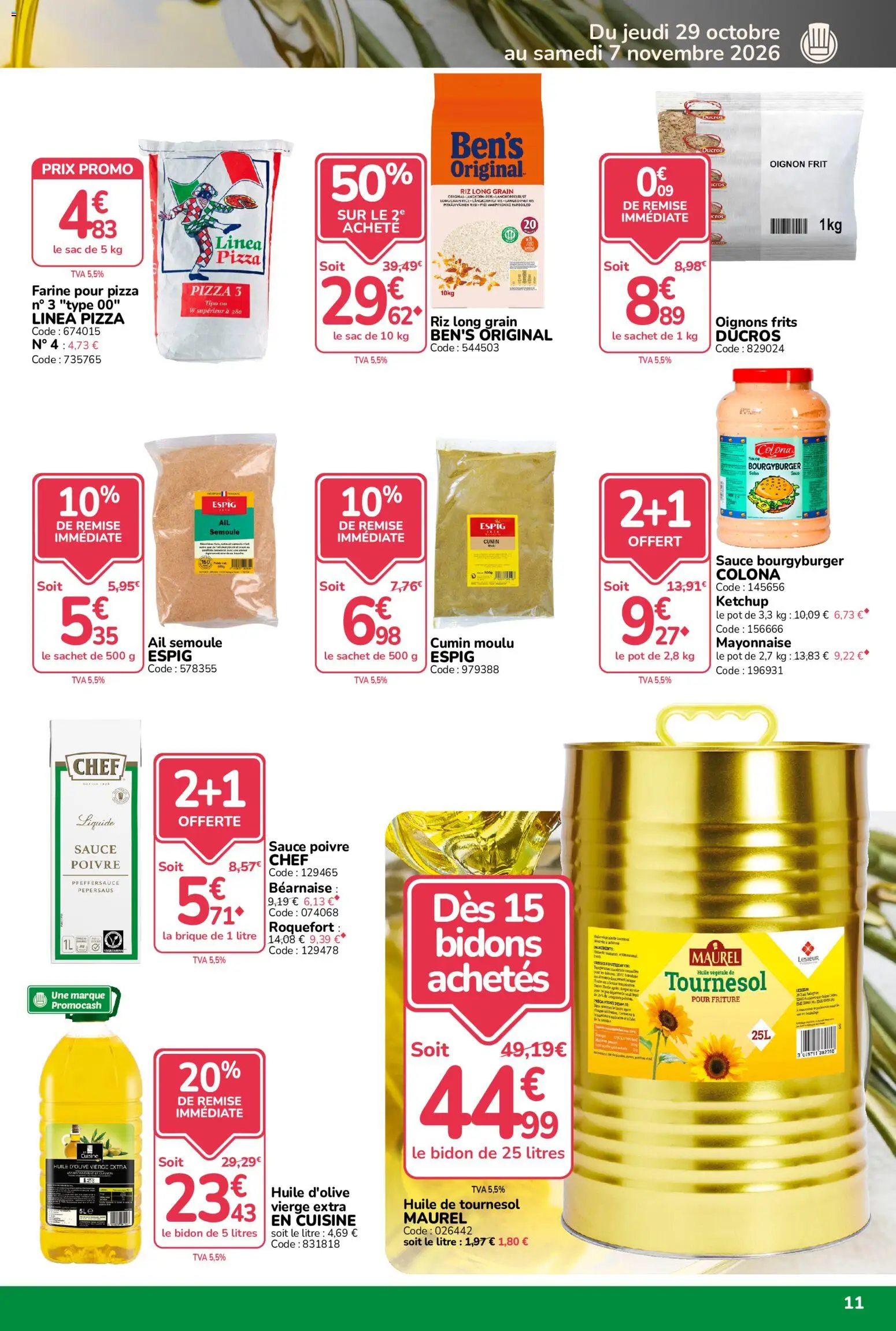 Prévisualisation de Promocash catalogue Rendez-vous Promos du magasin Promocash formulaire valide 29/10/2026 - Pizza, Oignon, Mayonnaise, Semoule, Farine, Huile végétale, Ketchup, Huile d'olive vierge