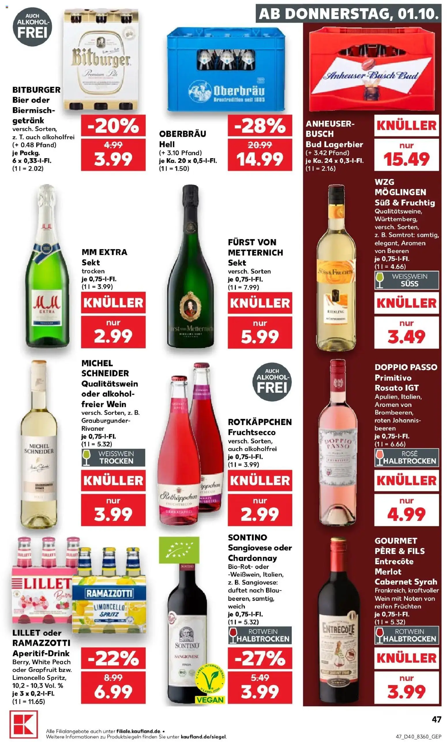 Vorschau von dem Prospekt des Geschäftes Kaufland, gültig ab dem 01.10.2026 - Lillet, Wein, Alkohol, Limoncello, Rotkäppchen, Ramazzotti, Weißwein, Rotwein