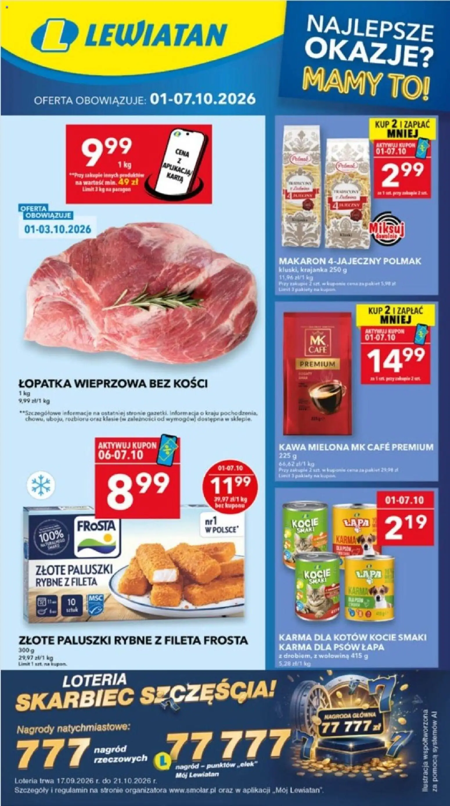 Pogląd gazetki "Lewiatan gazetka - Lublin" ze sklepu Lewiatan ważnej od 01.10.2026 - Kawa, Makaron, Wołowina, Karma, Paluszki, Karma dla psów, Kawa mielona, Karma dla kotów