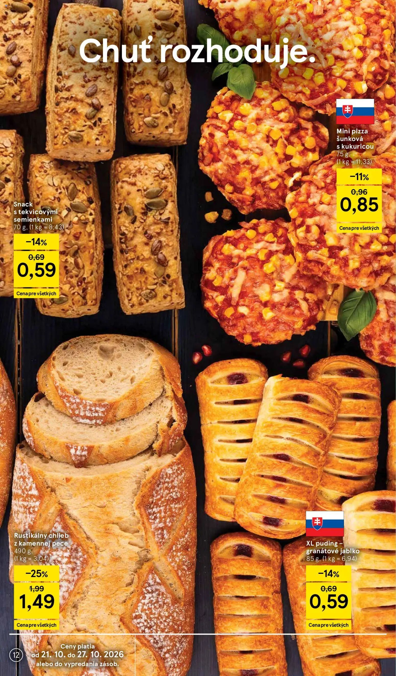 Náhľad Tesco letáku platného od 21.10.2026 - Pizza, Chlieb, Puding, Granátové jablko